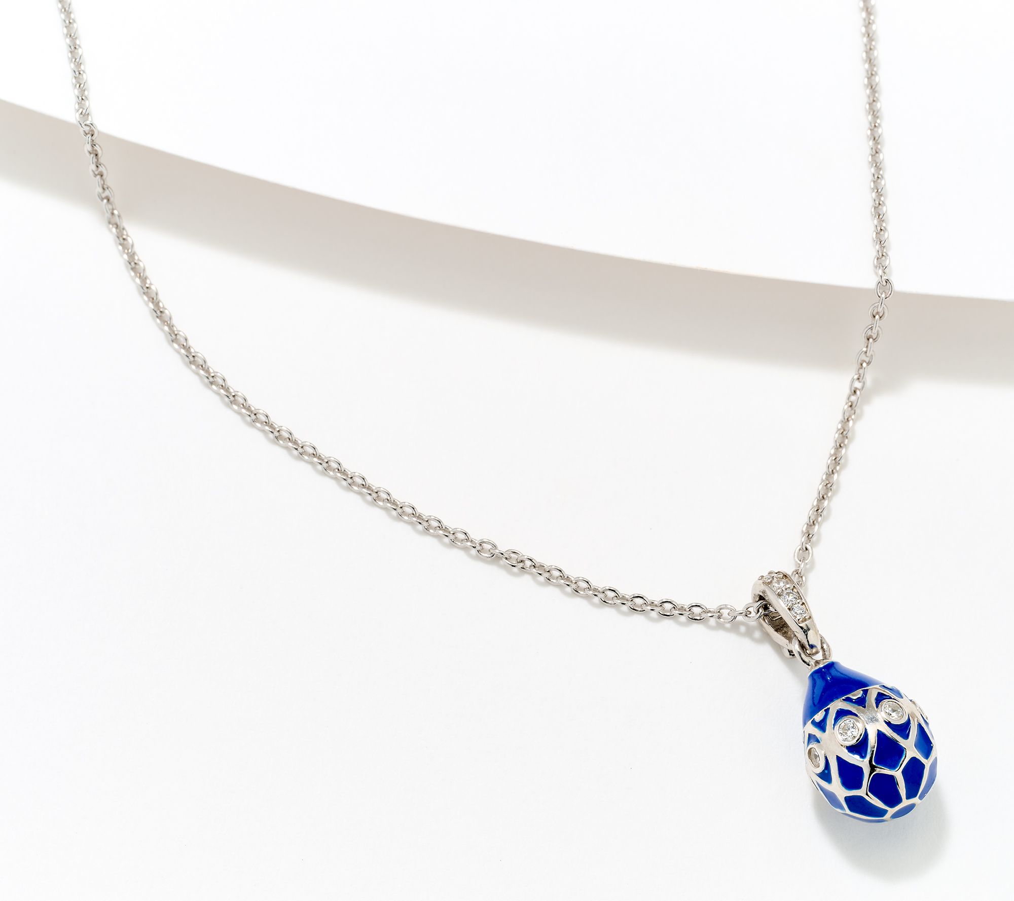 Diamonique x Prince Dimitri Enamel Egg Necklace, Sterling Silver
