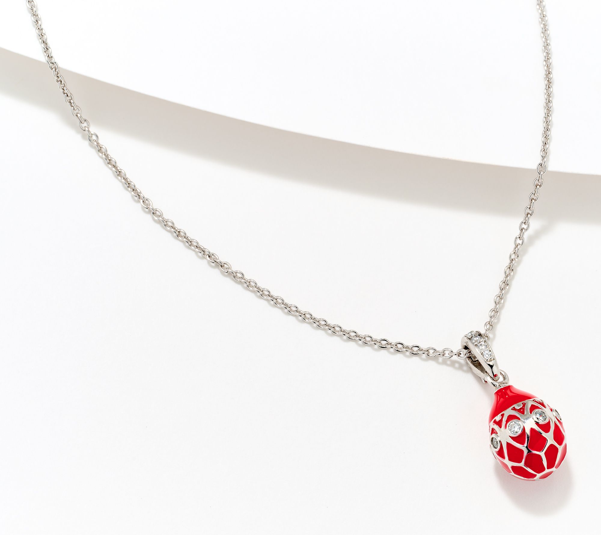 Diamonique x Prince Dimitri Enamel Egg Necklace, Sterling Silver