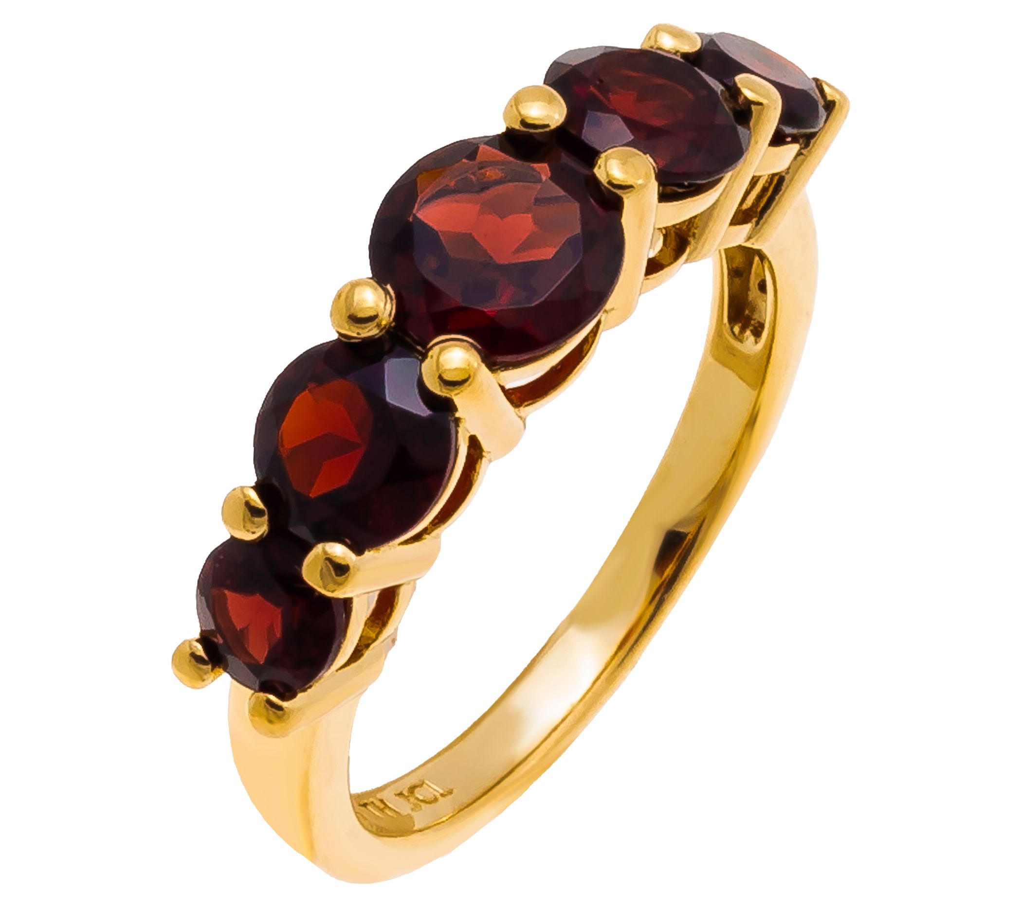 Affinity Gems 5-Stone Round Cut Garnet Ring, 14K Gold Plated