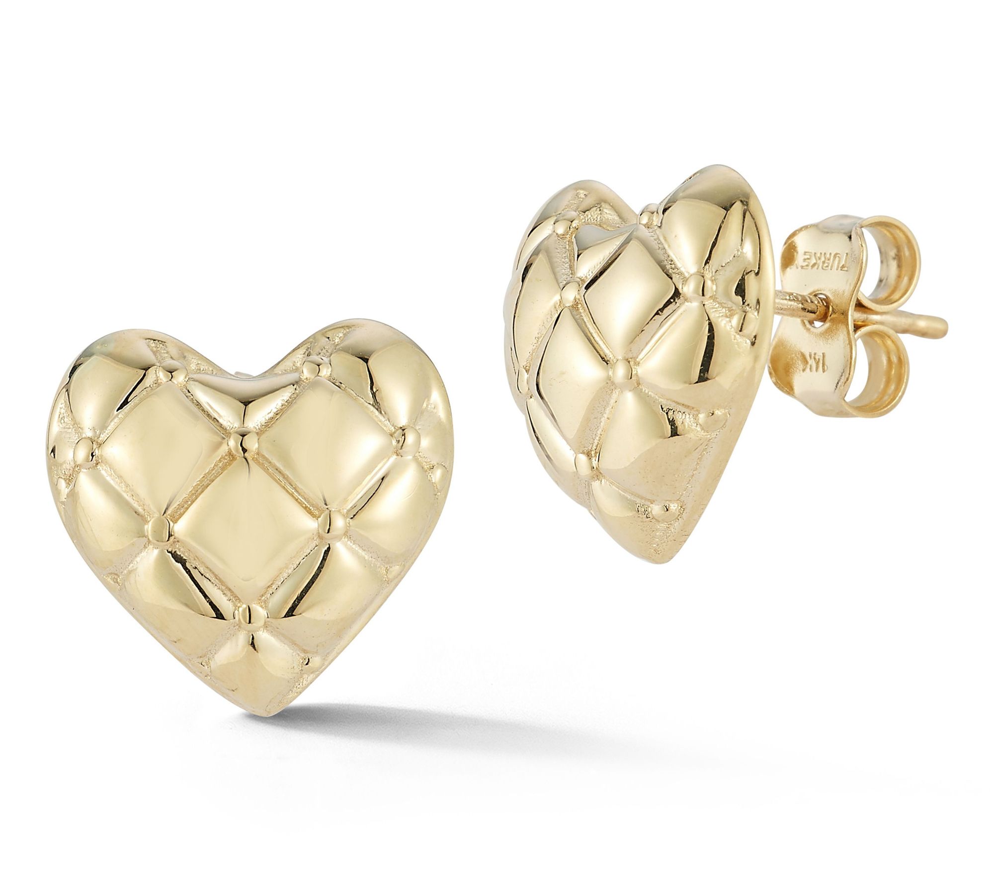 Luminosa Gold Quilted Heart Stud Earrings, 14K