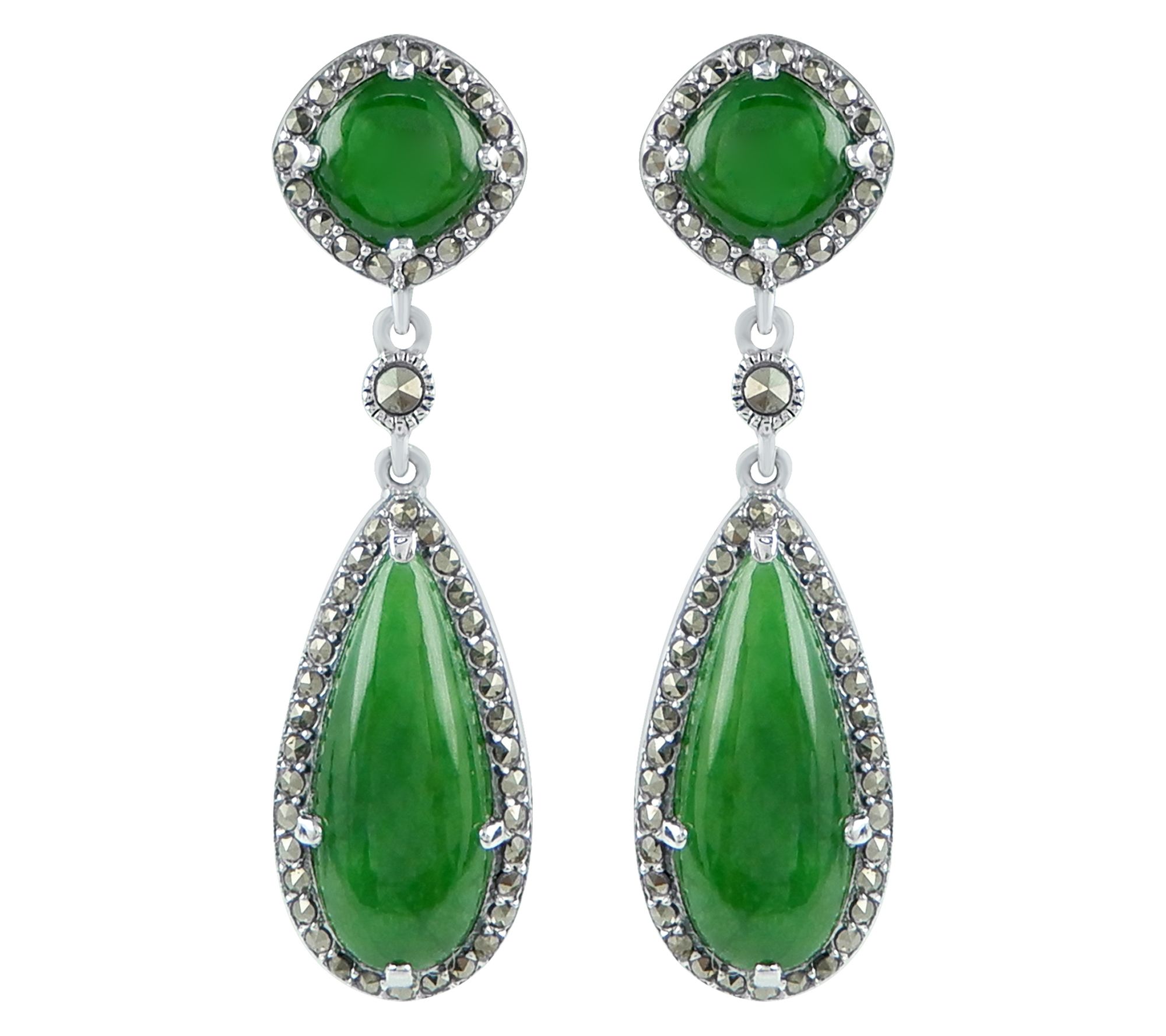 Suspicion Sterling Silver Jade & Marcasite Dangle Earrings