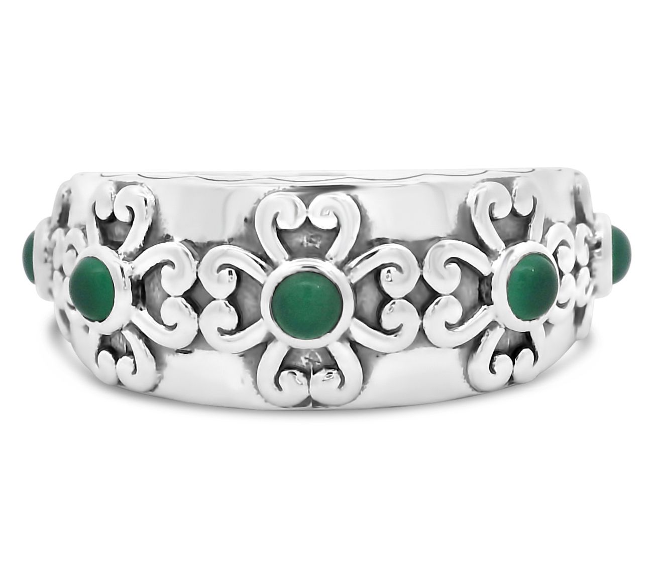 Elyse Ryan Sterling Green Chalcedony Heart Motif Band Ring