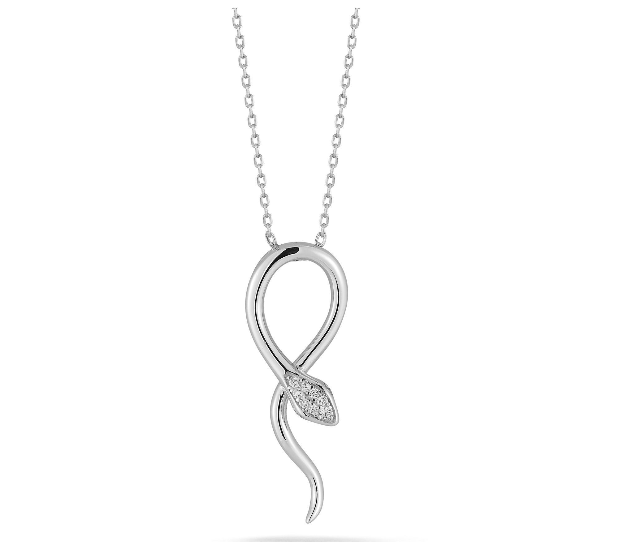 Sterlina Silver Pave Snake Loop Pendant w/ Chain, Sterling
