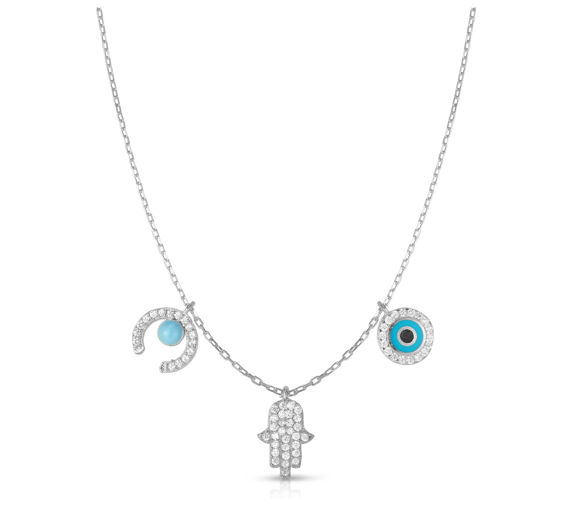 Sterlina Silver Triple Protection Charm Necklace, Sterling