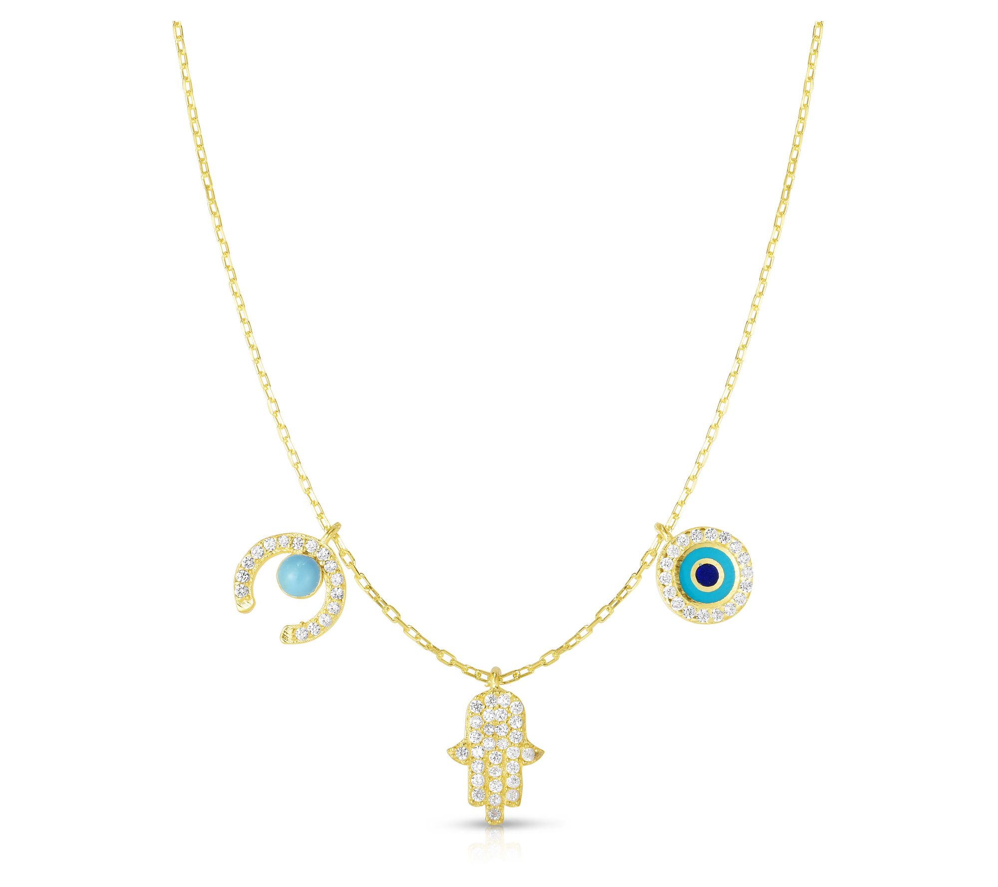 Sterlina Silver Triple Protection Charm Necklace, Sterling