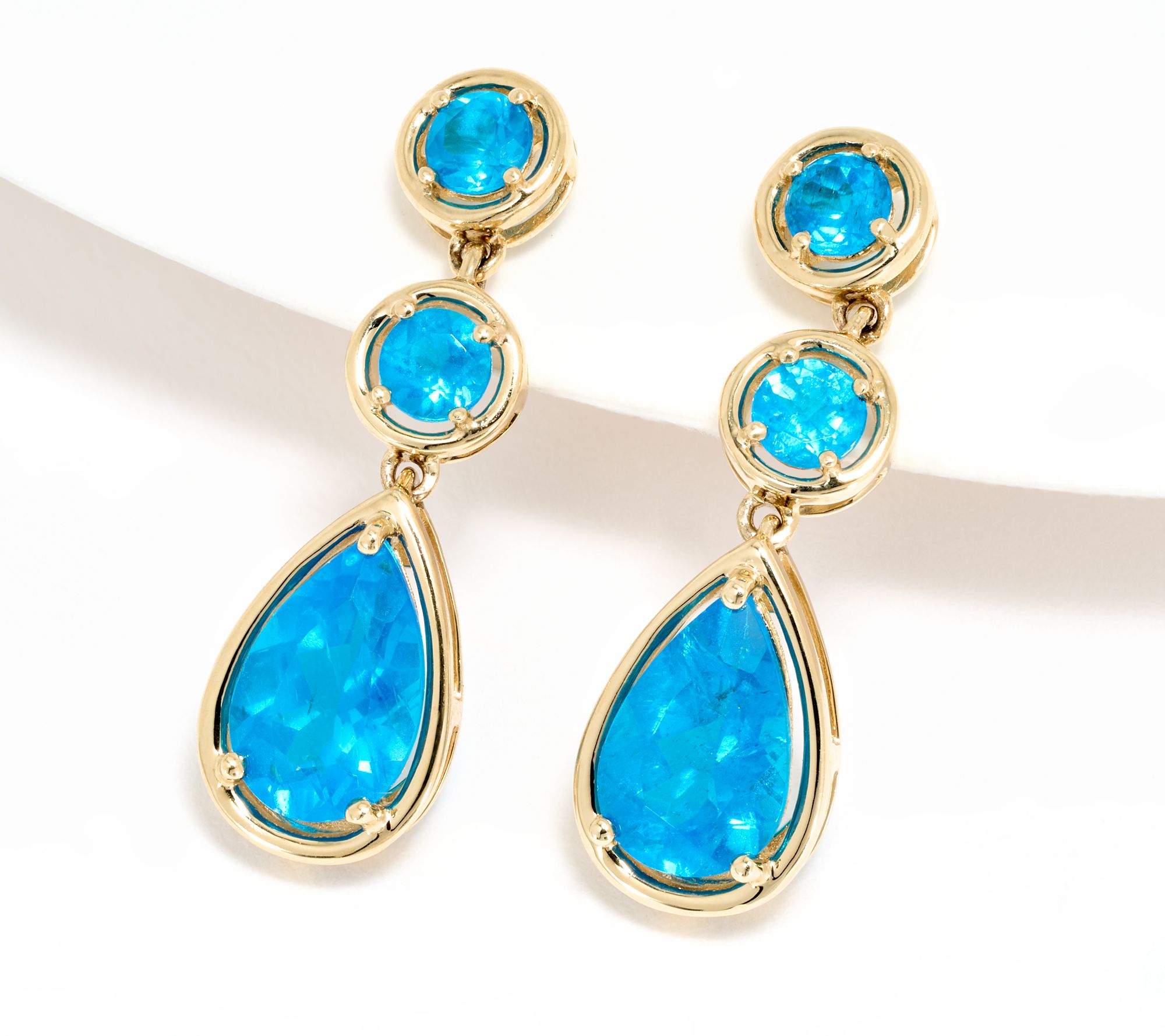 Vault Discoveries Neon Apatite 3 Stone Pear Earrings, 14K