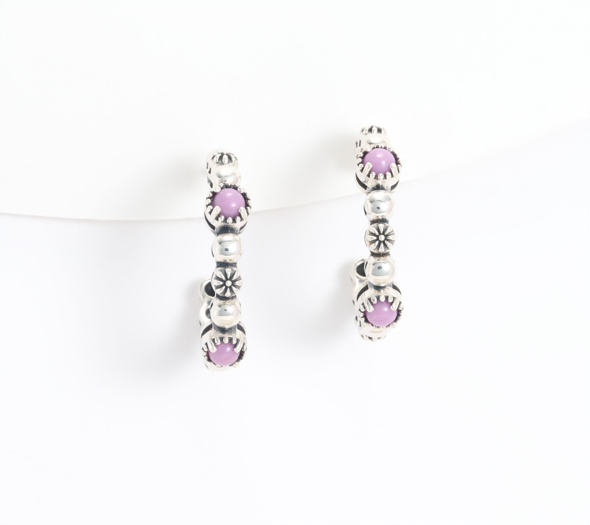 American West Sterling Silver Gemstone Concha Tennis 1" Hoop Earrings