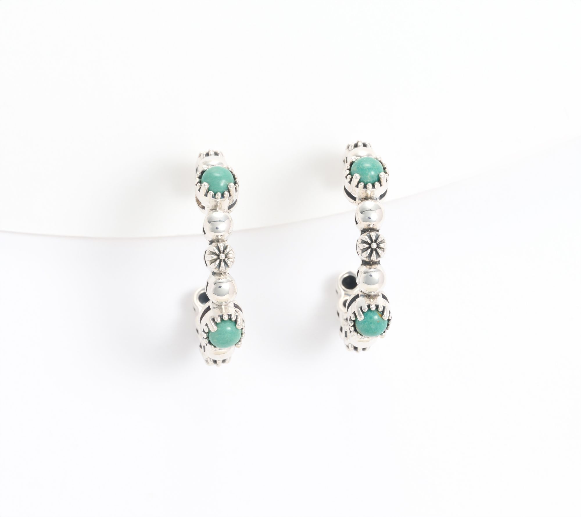 American West Sterling Silver Gemstone Concha Tennis 1" Hoop Earrings