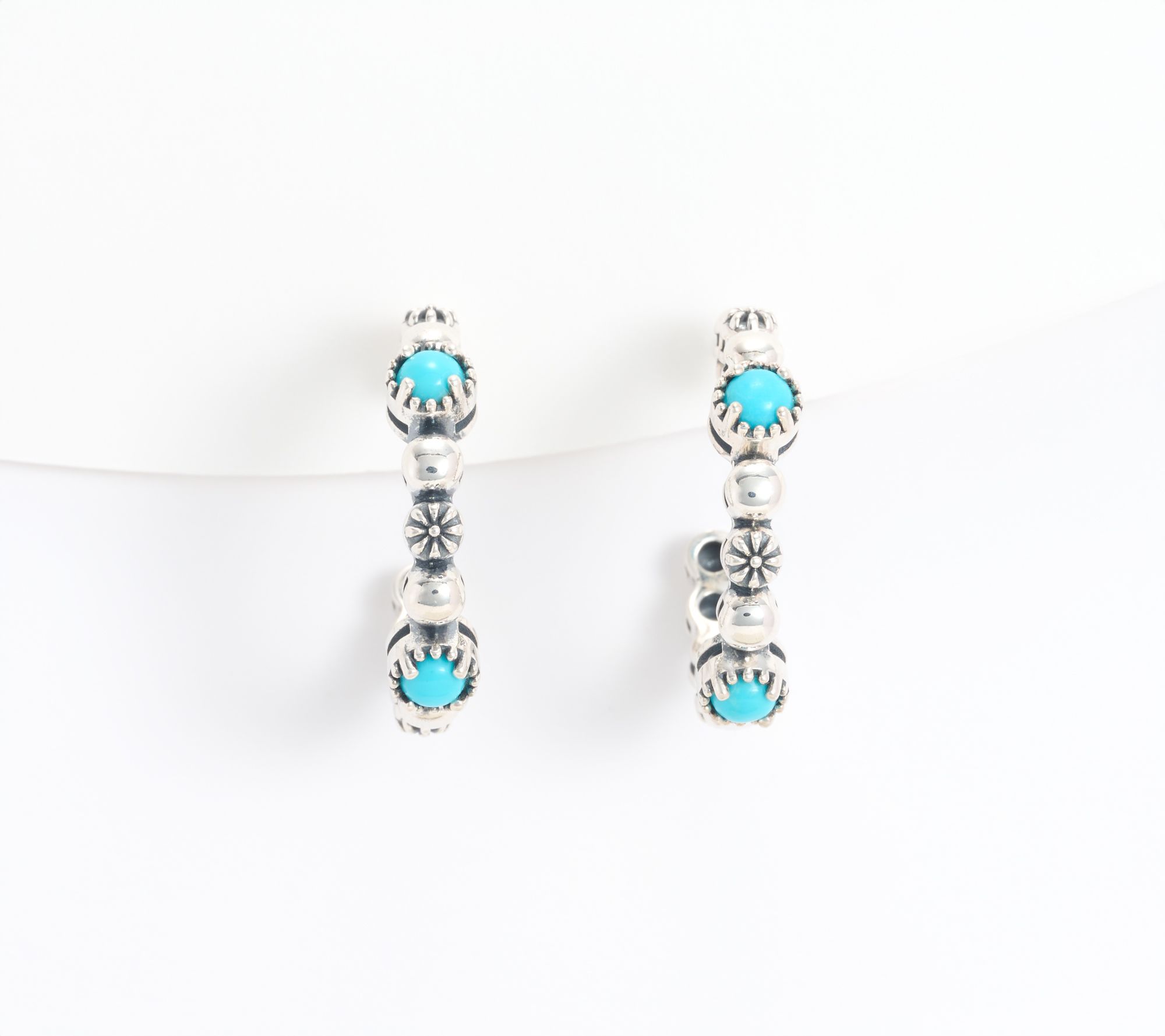 American West Sterling Silver Gemstone Concha Tennis 1" Hoop Earrings