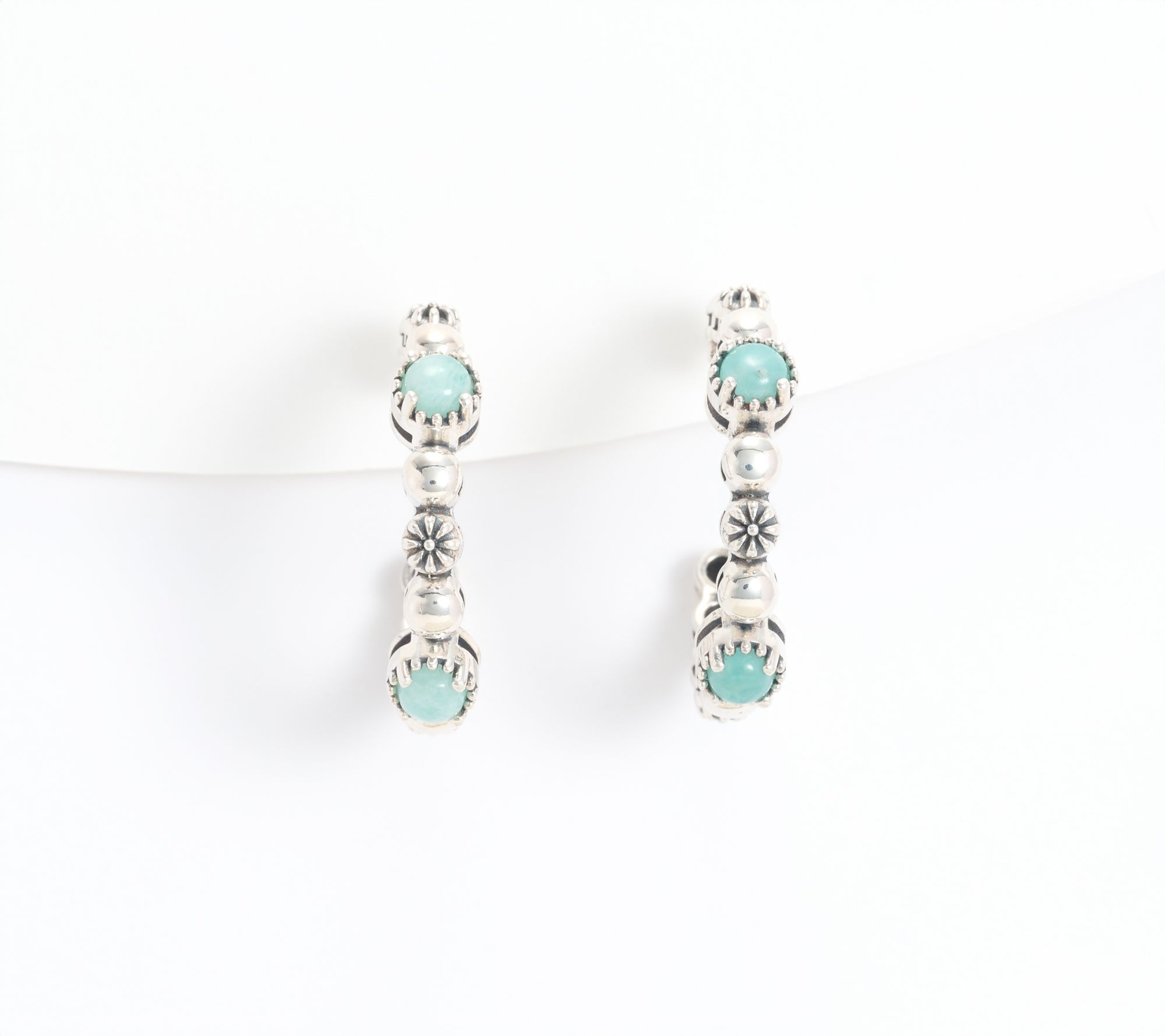 American West Sterling Silver Gemstone Concha Tennis 1" Hoop Earrings