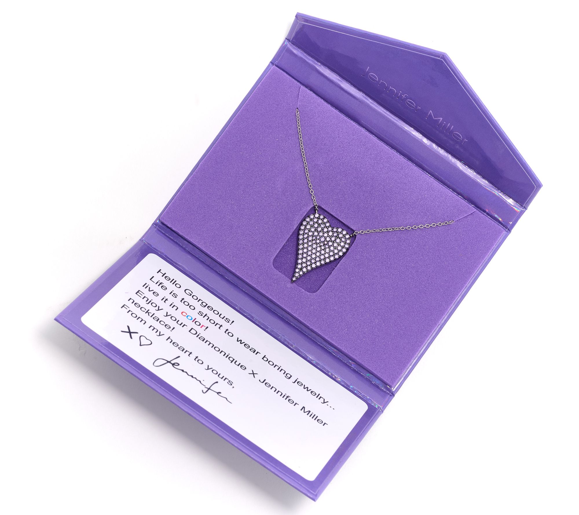 Diamonique x Jennifer Miller Signature Heart Necklace, Sterling Silver