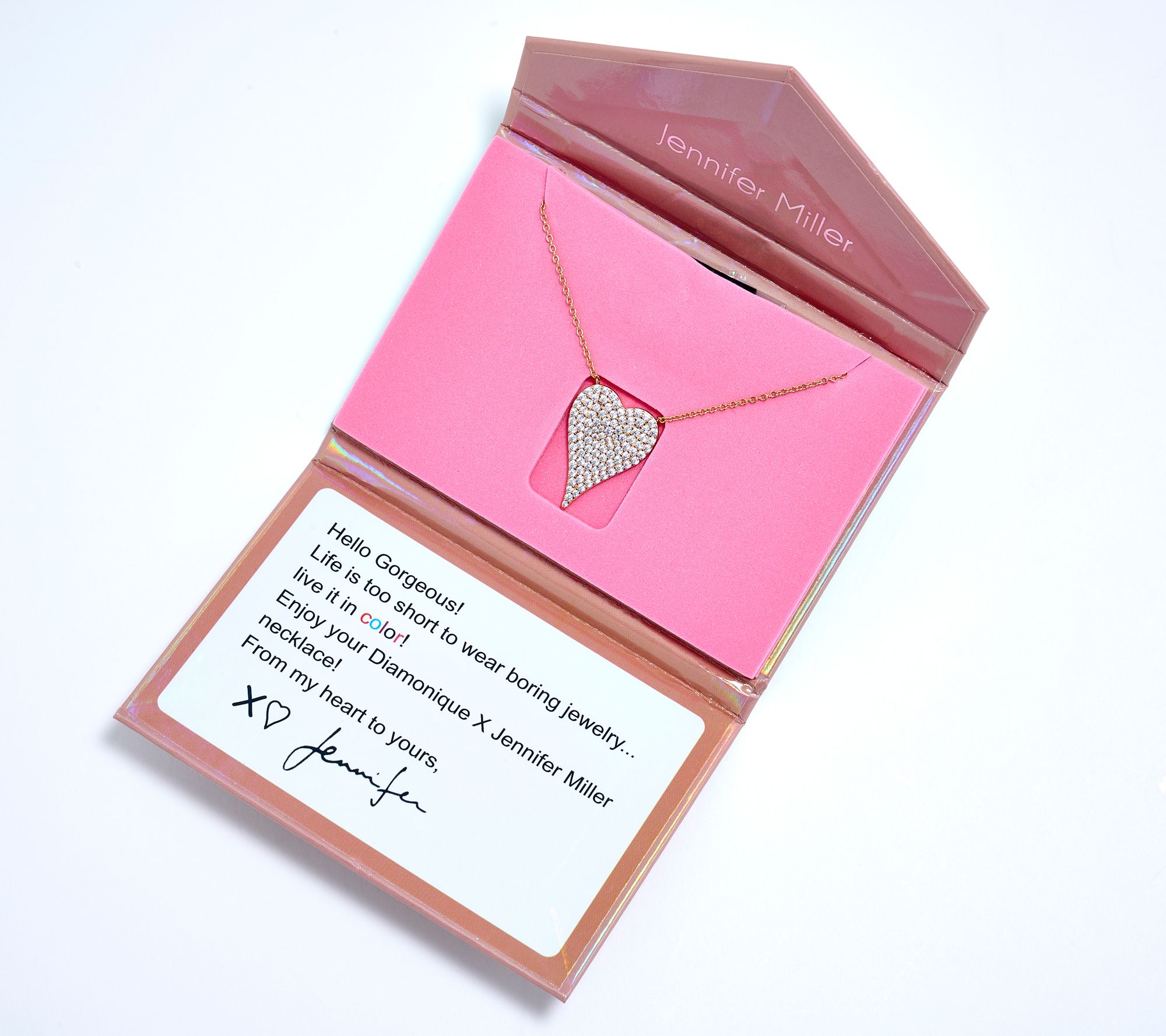 Diamonique x Jennifer Miller Signature Heart Necklace, Sterling Silver