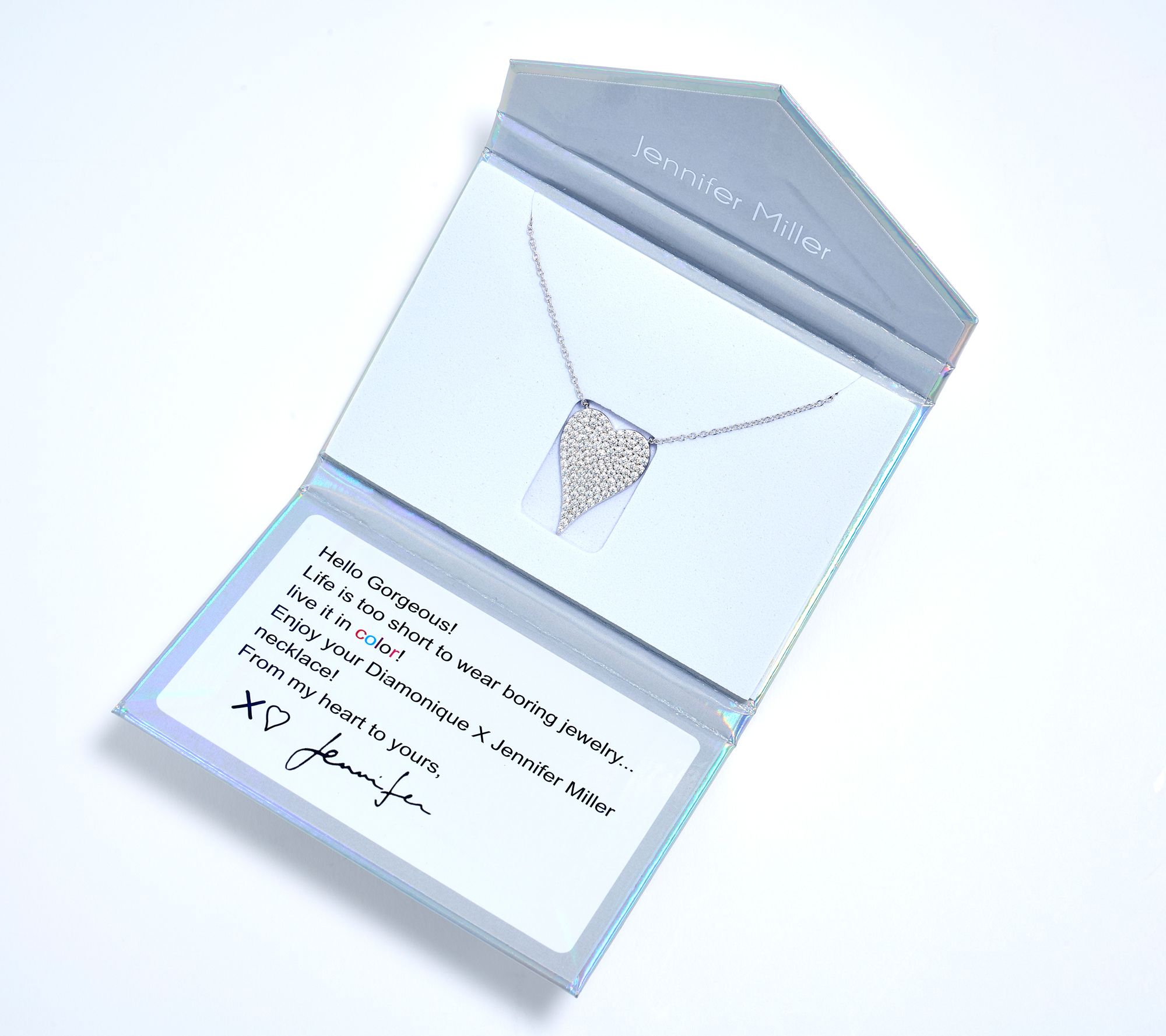 Diamonique x Jennifer Miller Signature Heart Necklace, Sterling Silver