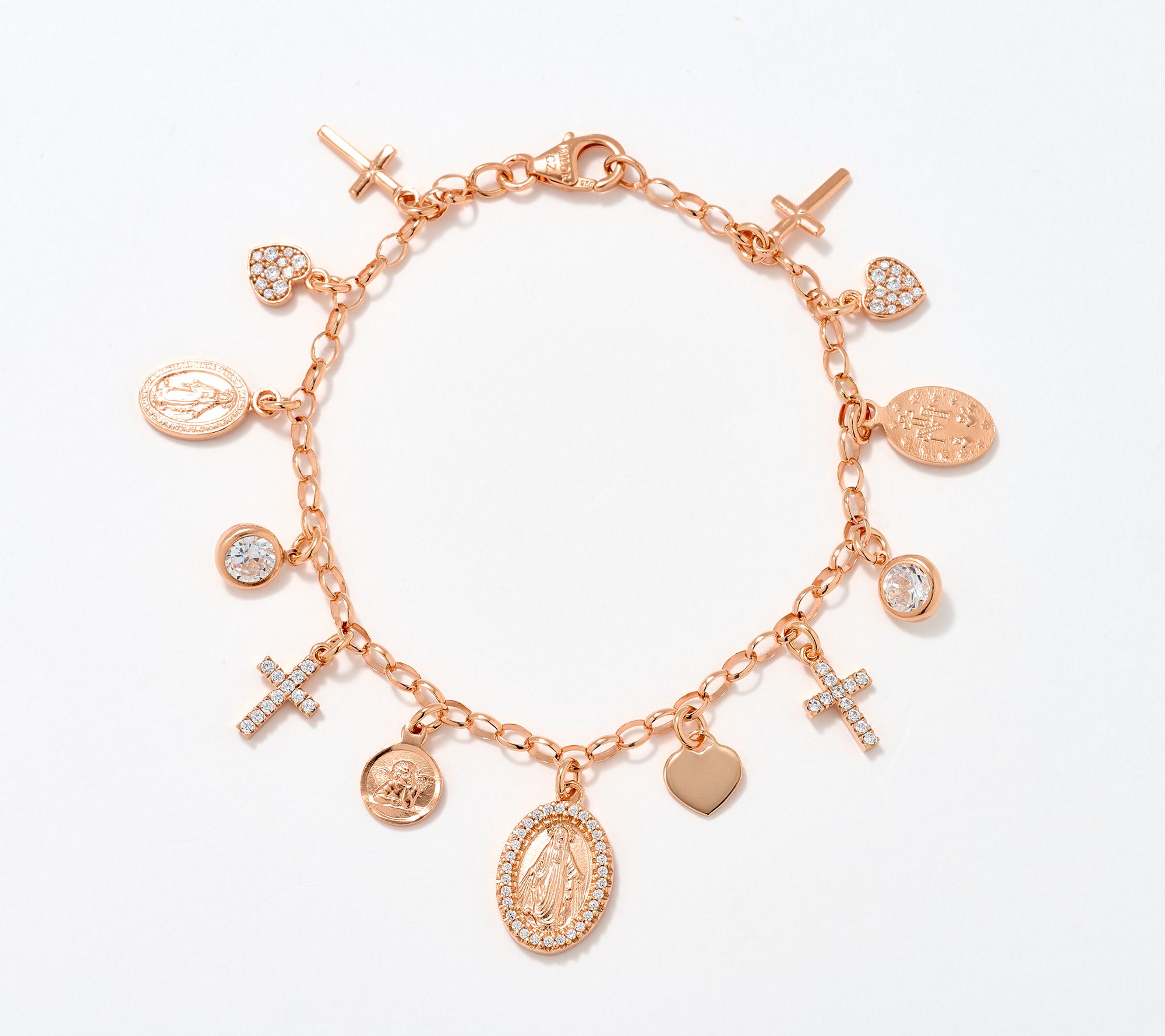 Diamonique Italia Religious Charm Bracelet, Sterling Silver