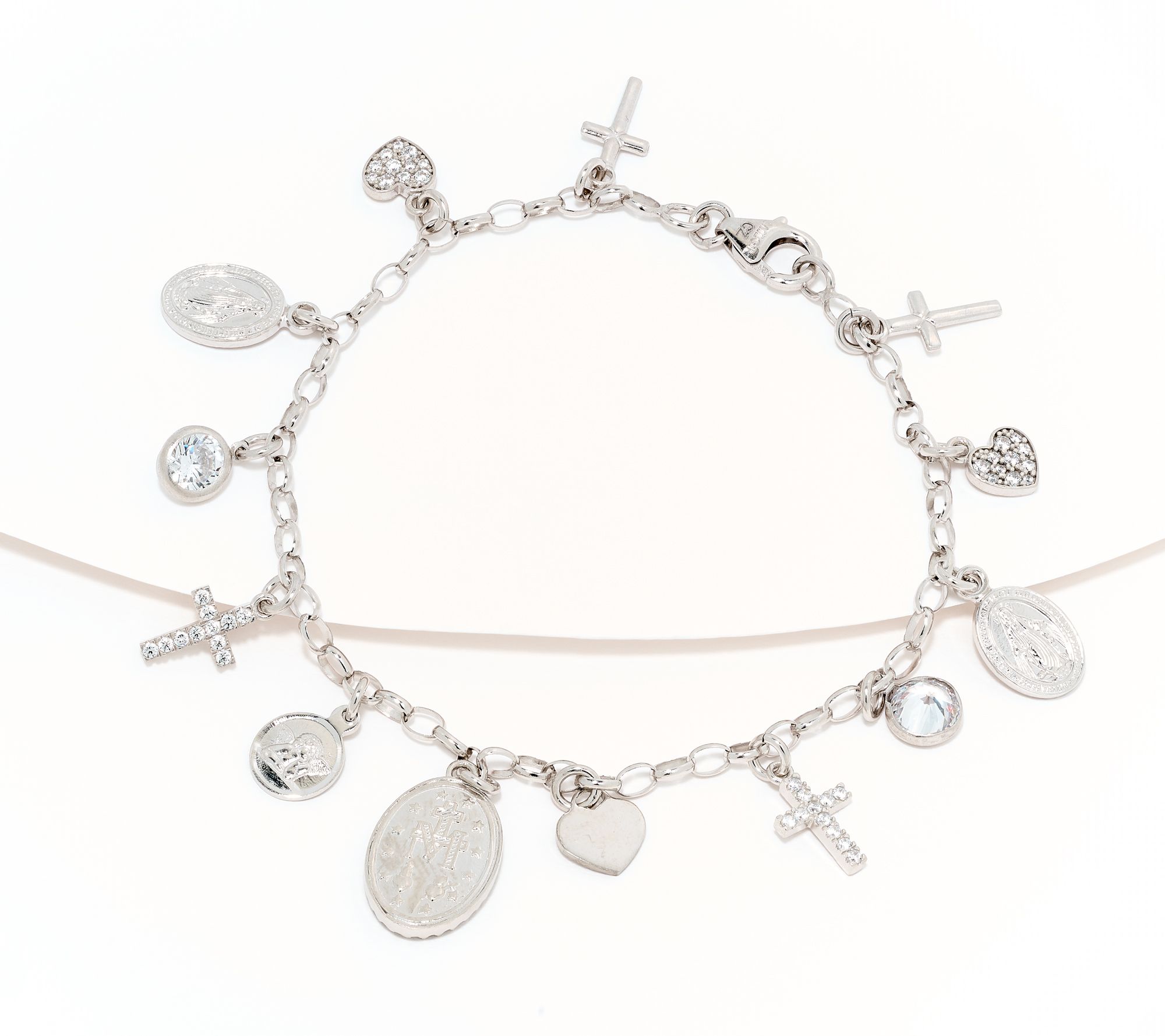 Diamonique Italia Religious Charm Bracelet, Sterling Silver
