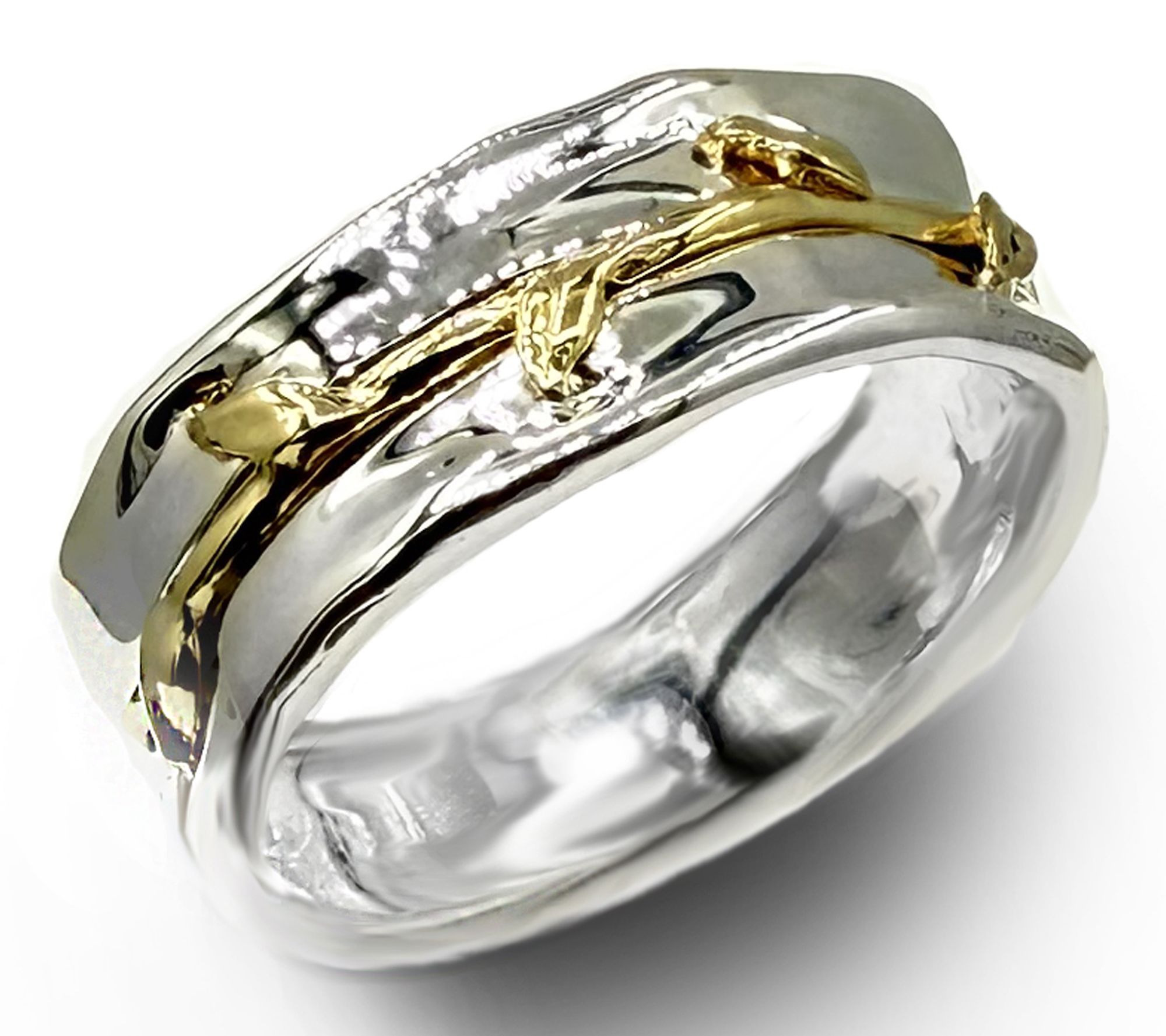 Hagit Sterling &14K Gold Laurel Bay Leaf Band Ring