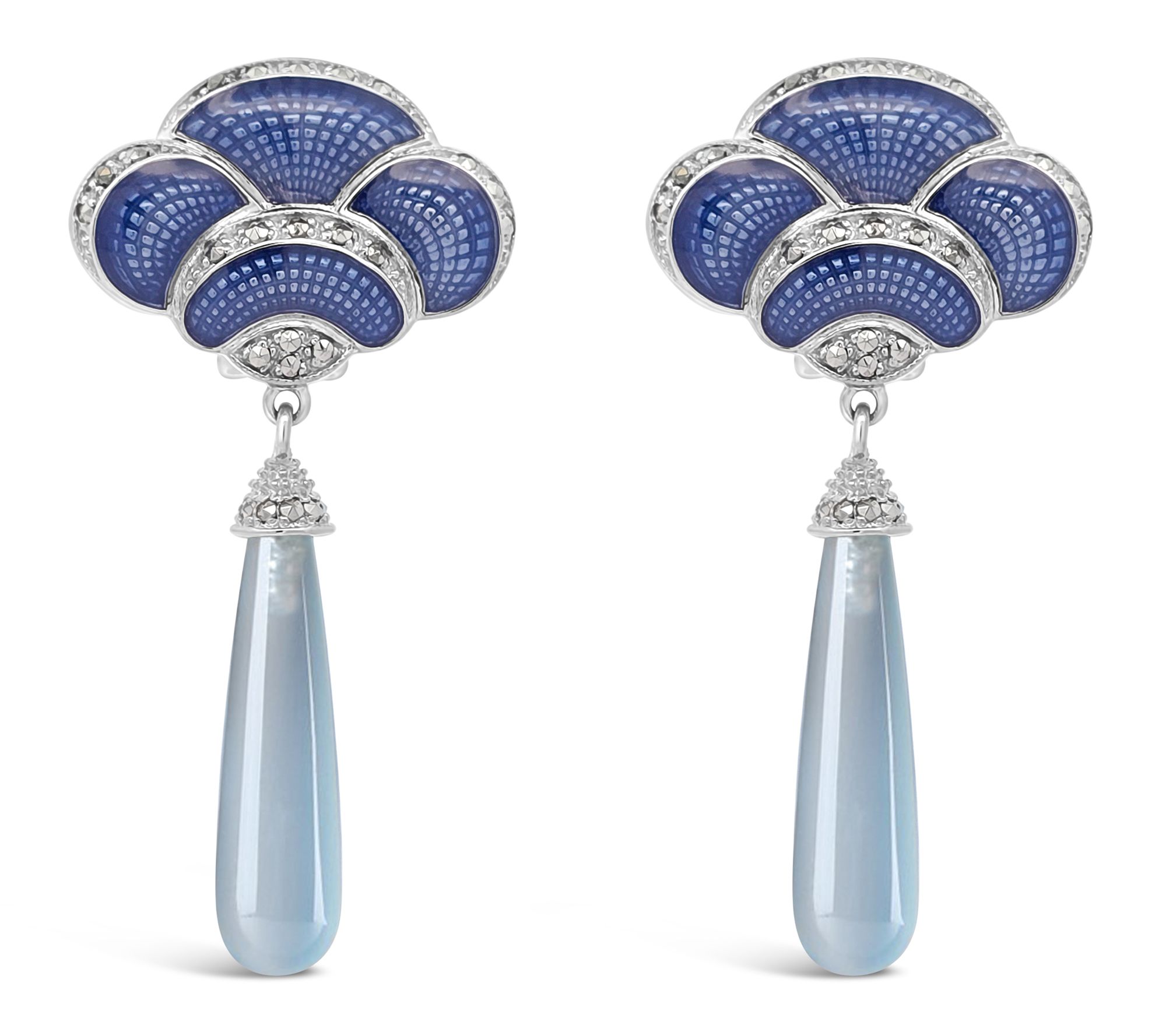 Dallas Prince Sterling Marcasite & Blue Chalcedony Earrings