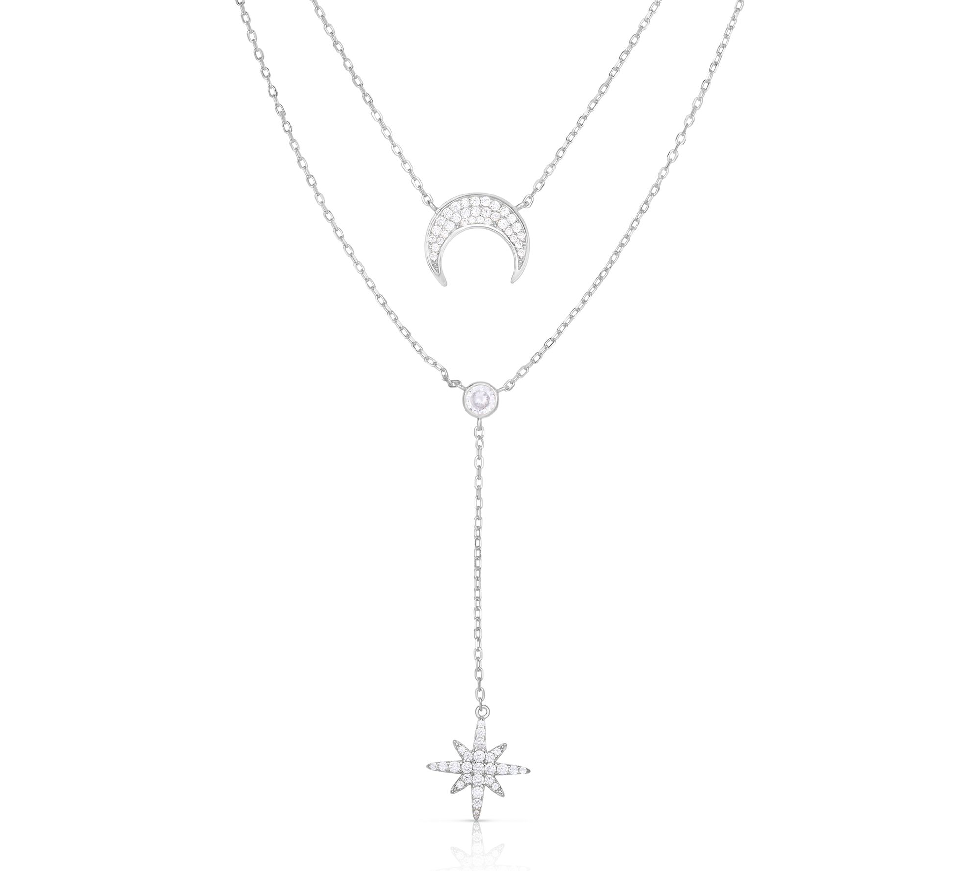 Sterlina Silver Double Layered Celestial Necklace, Sterling