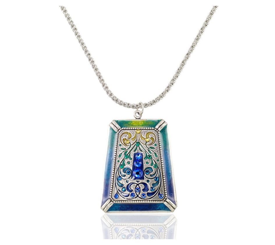 Anne Koplik Blue & Green Crystal Rainbow Medallion w/ Chain