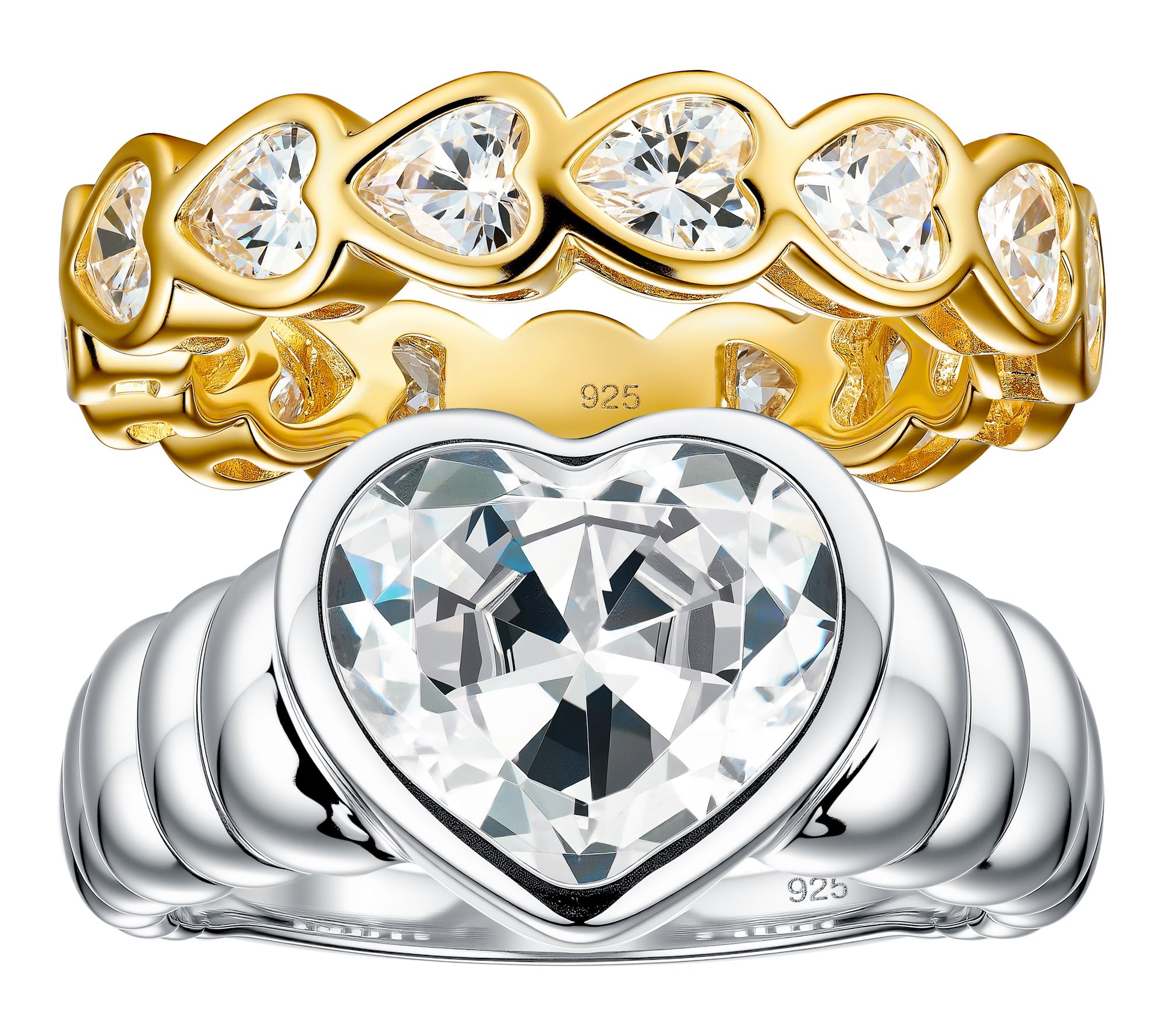 Diamonique Heart Solitaire & Eternity Ring Set,Sterling Silve