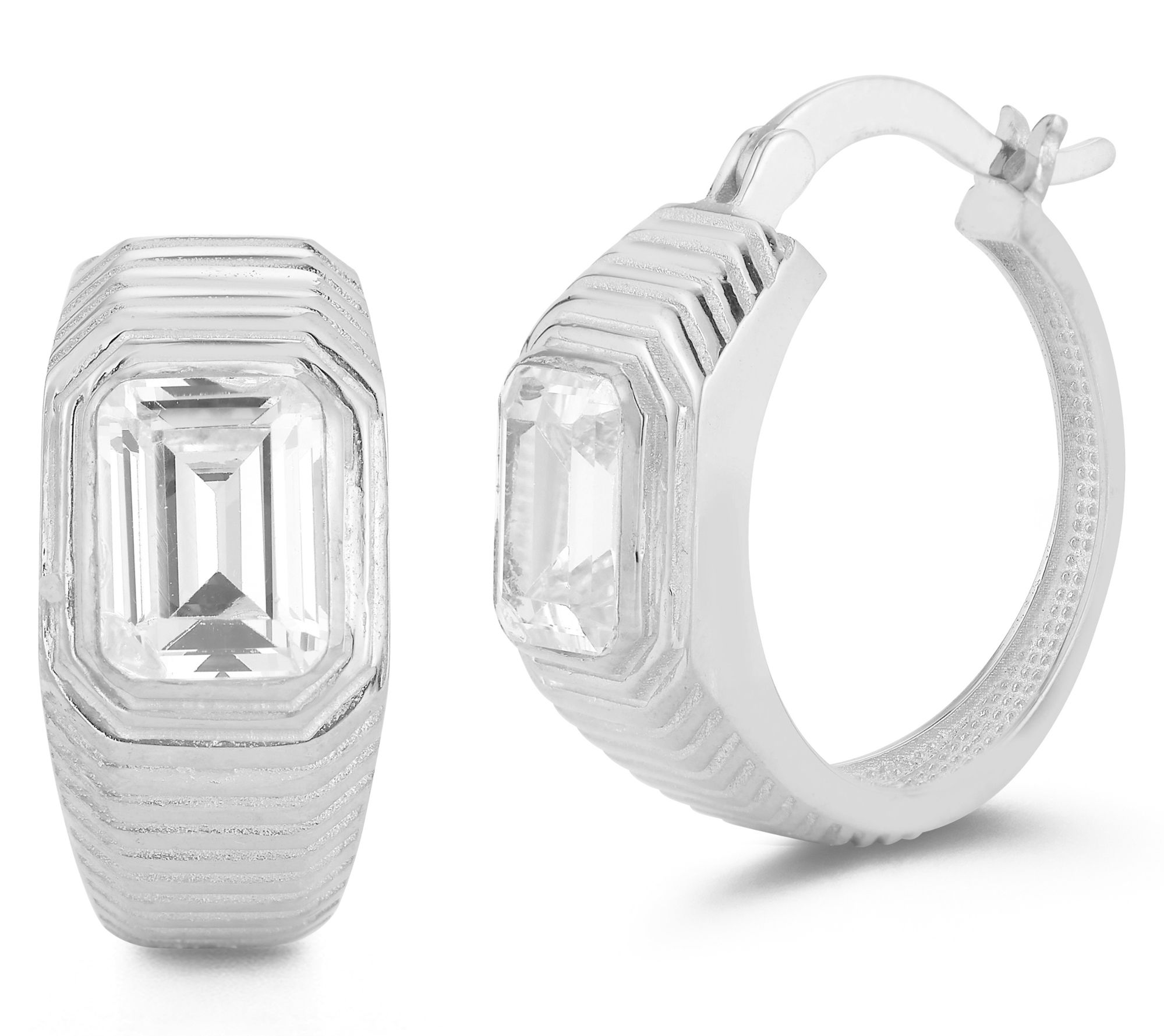 Sterlina Silver Emerald-Cut Vintage Hoop Earrings, Sterling