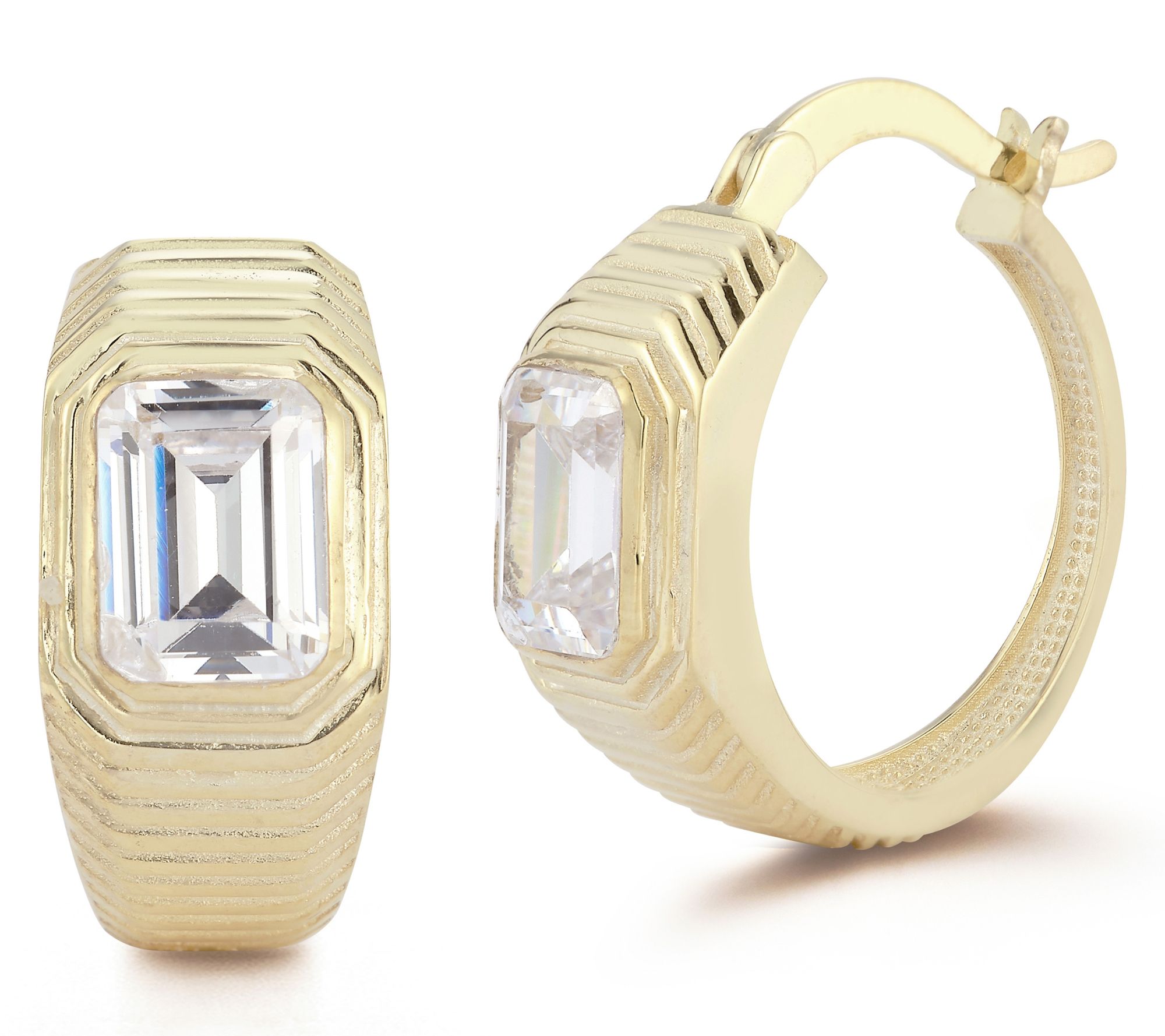 Sterlina Silver Emerald-Cut Vintage Hoop Earrings, Sterling