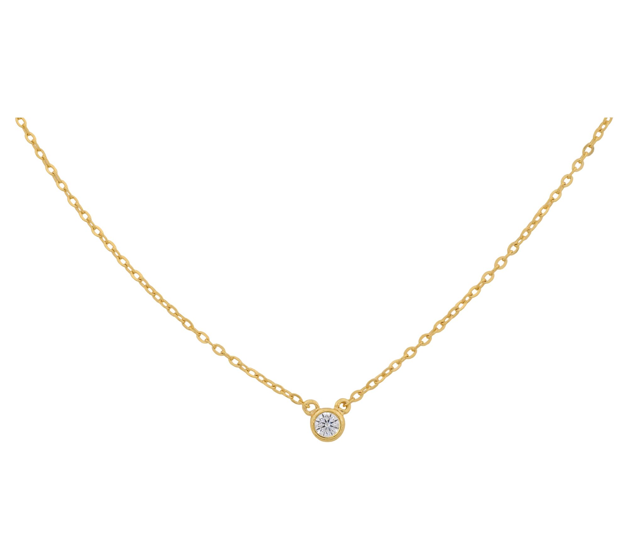 Diamonique Solitaire Necklace, 14K Gold Plated