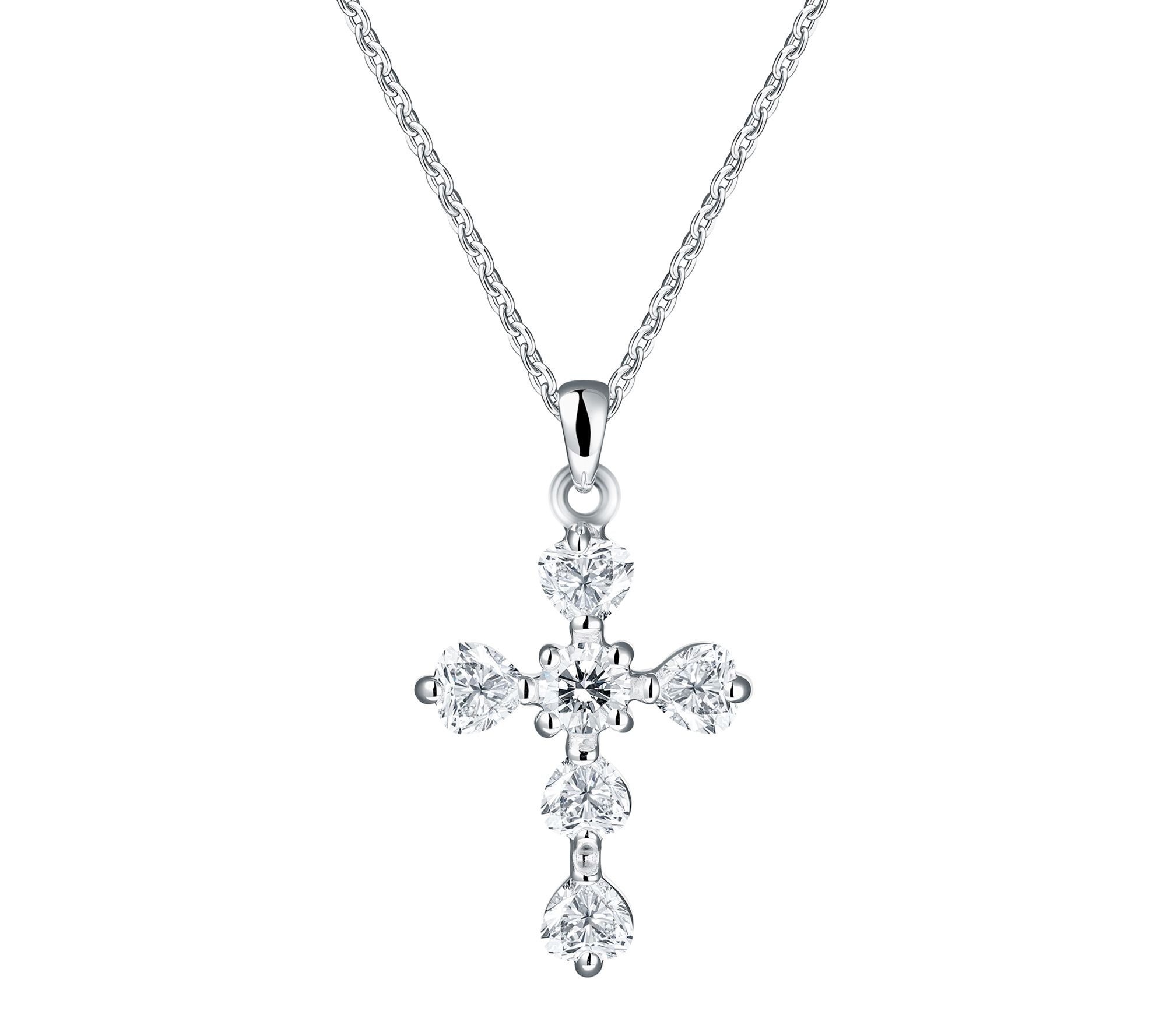 Moissanite Luxe Heart Cut Cross Pendant w/ Chain, Sterling