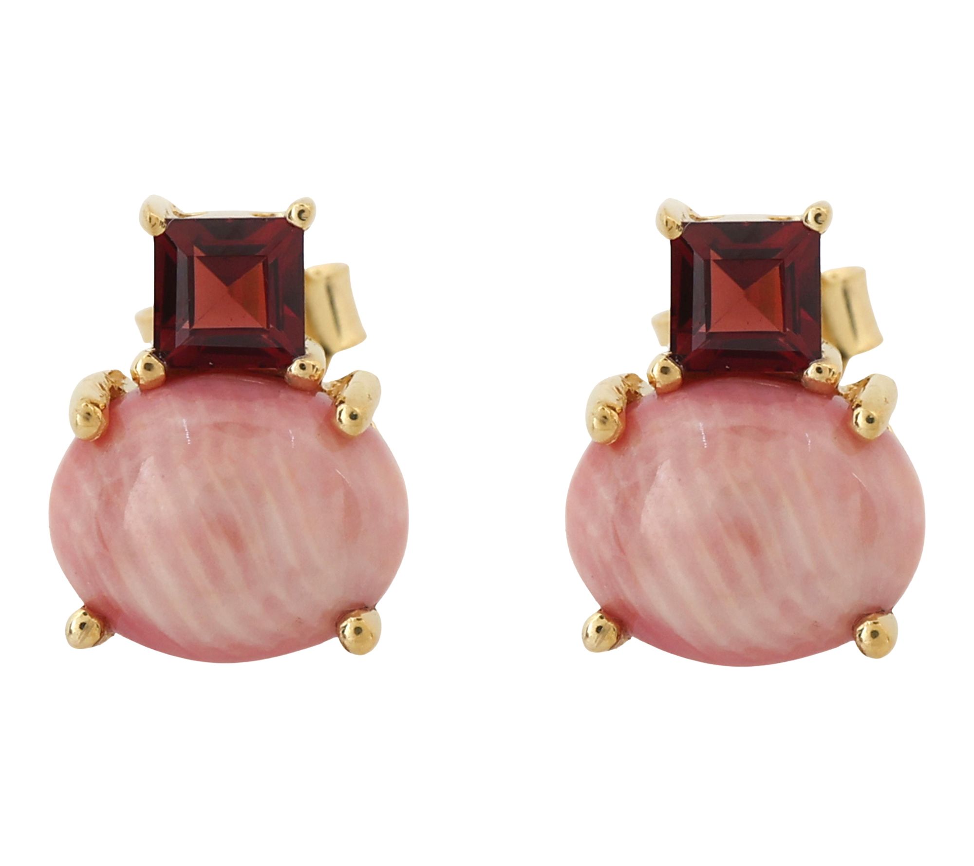 Affinity Gems Garnet & Pink Coral Stud Earrings, 14K Plated