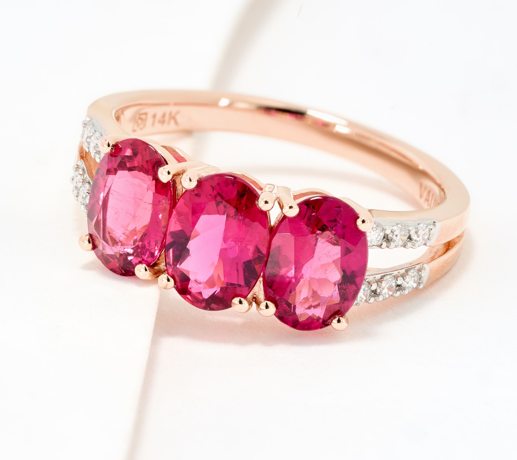 "As Is" Vault Discoveries 3 Stone Nigeria Rubelite Ring, 14K Rose Gold