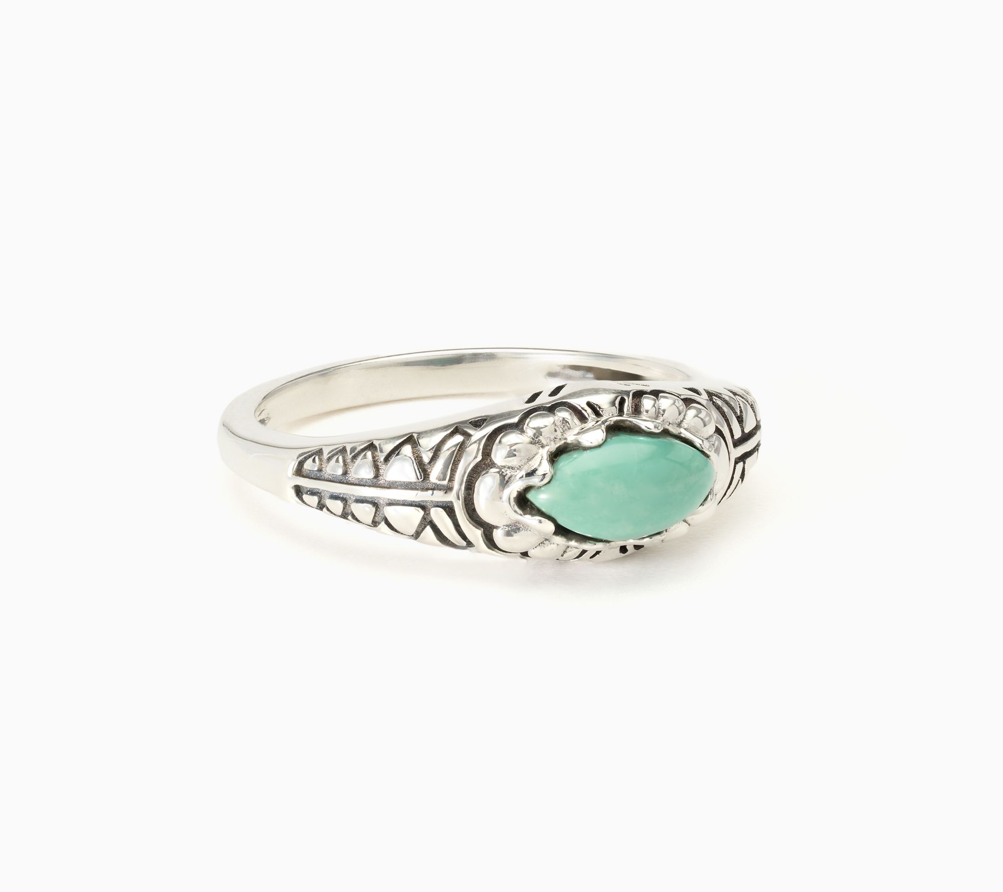 American West Sterling Silver Oval Gemstone Etched Ring
