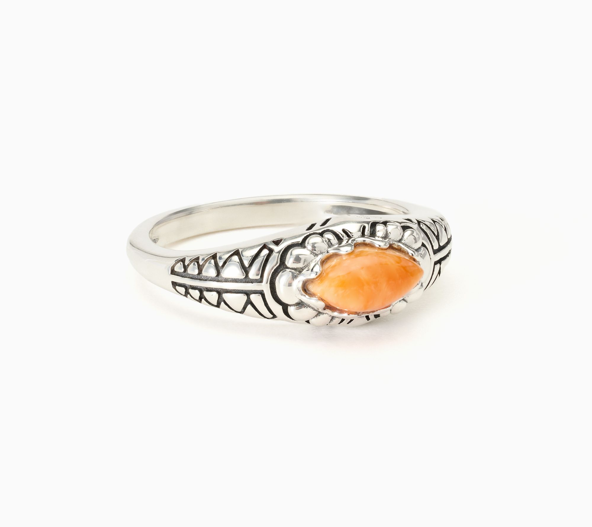 American West Sterling Silver Oval Gemstone Etched Ring