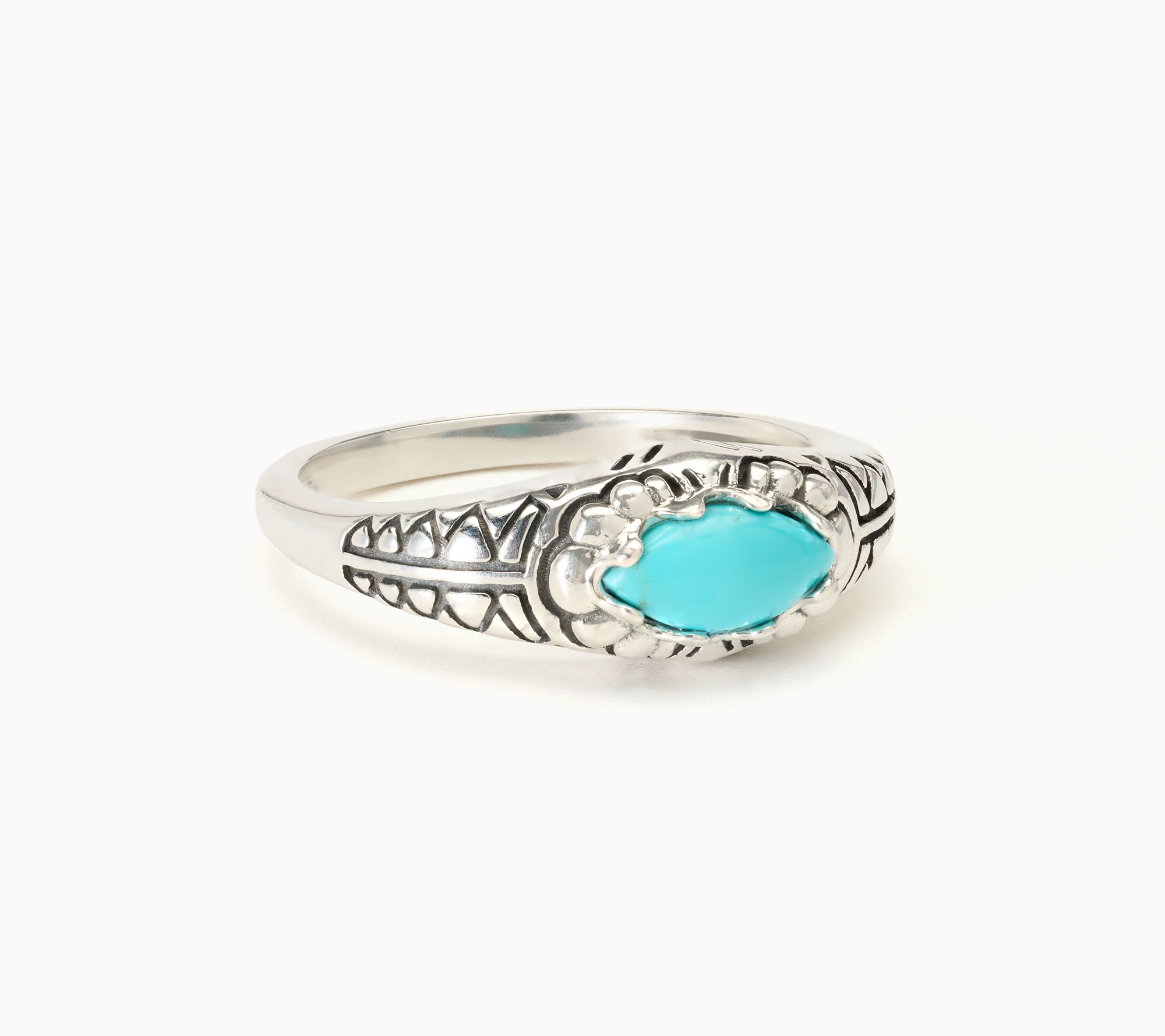 American West Sterling Silver Oval Gemstone Etched Ring