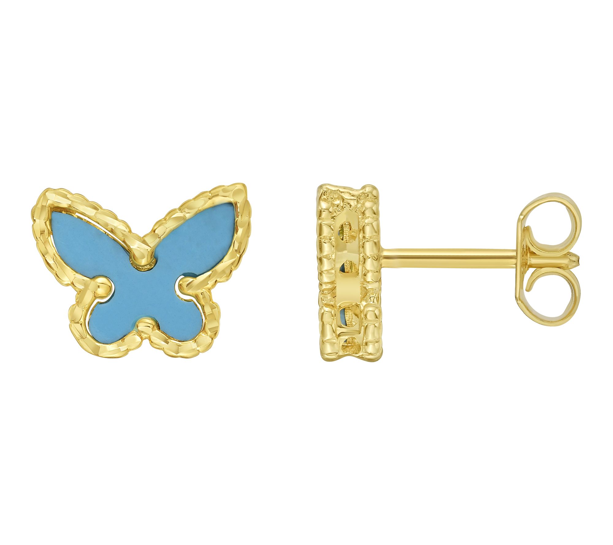 Italian Gold Turquoise Butterfly Stud Earrings,14K