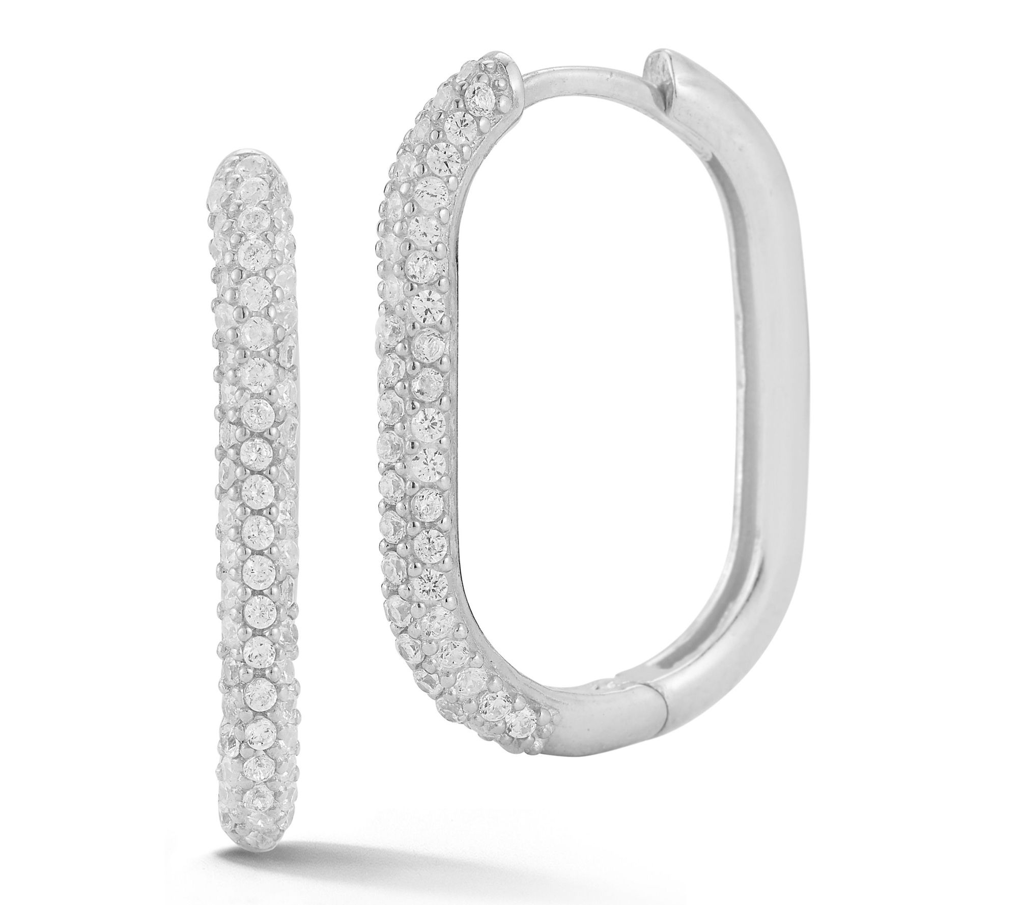 Sterlina Silver 7/8" Pave Oval Hoop Earrings, Sterling