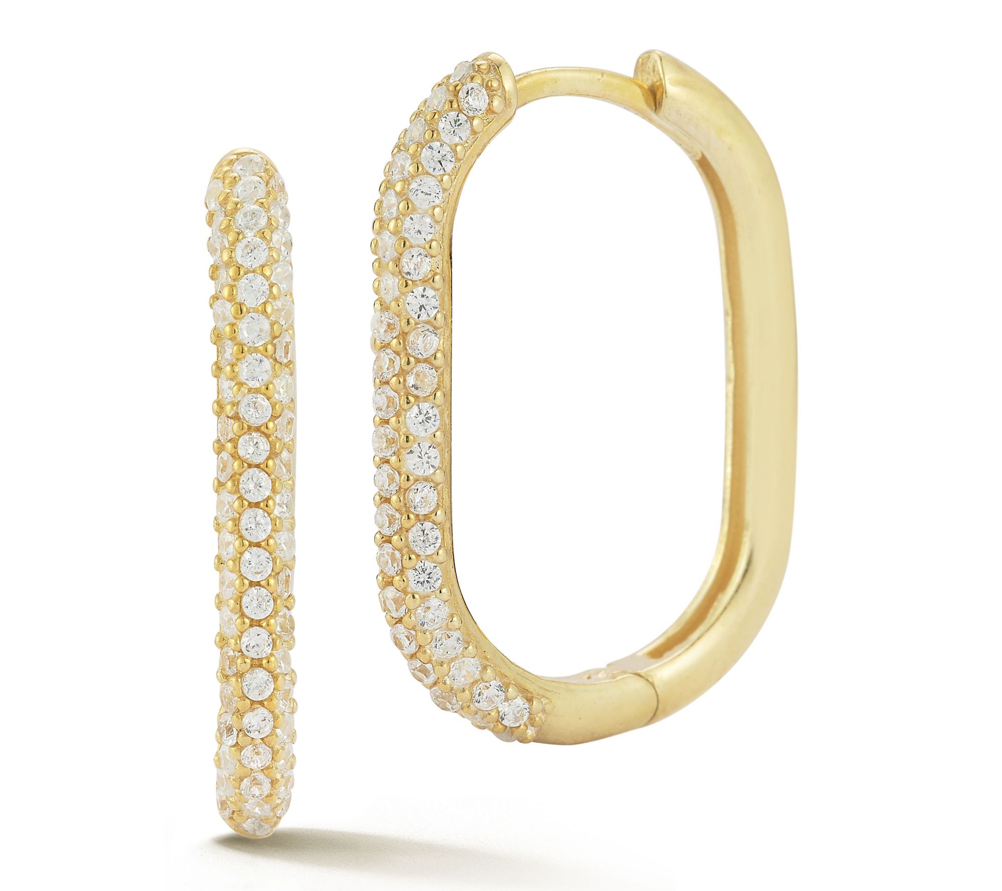 Sterlina Silver 7/8" Pave Oval Hoop Earrings, Sterling
