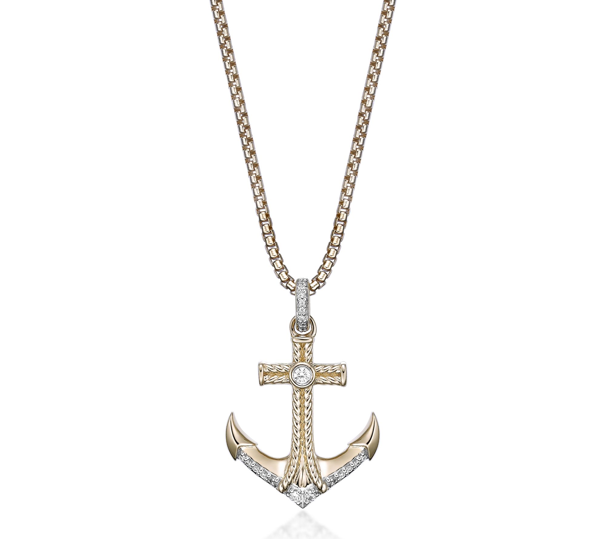 LYNX Men's Sterling 0.14 cttw Anchor Pendant w/Chain