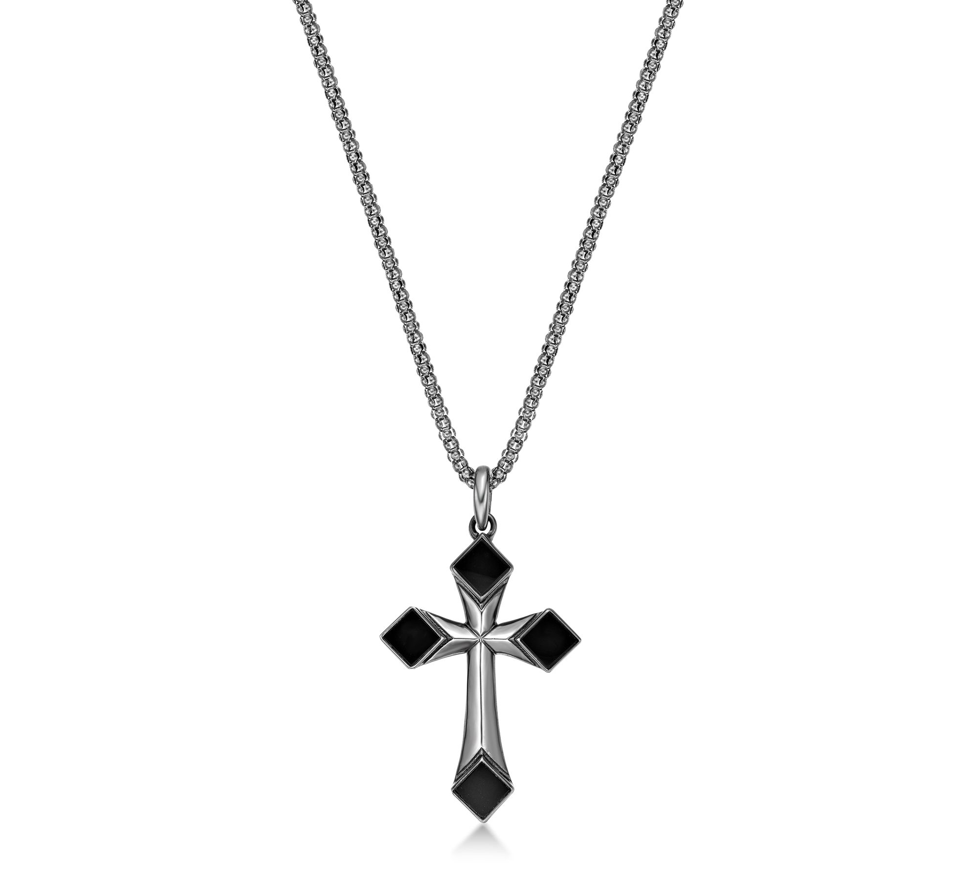 LYNX Men's Sterling Onyx Cross Pendant w/ Popcorn Chain