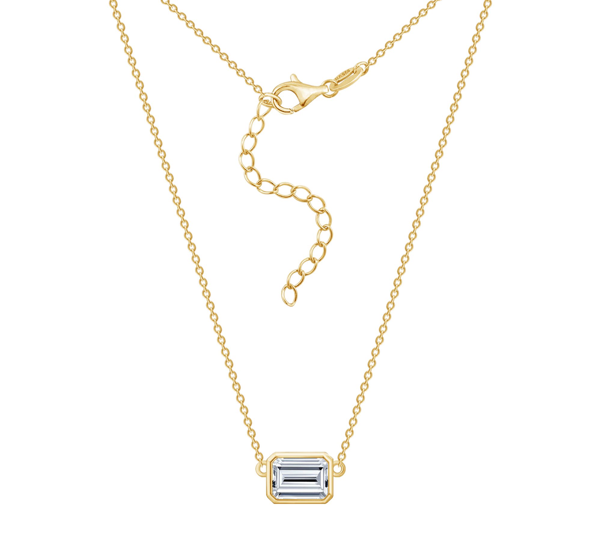 Diamonique East West Baguette Necklace, 14K Plated