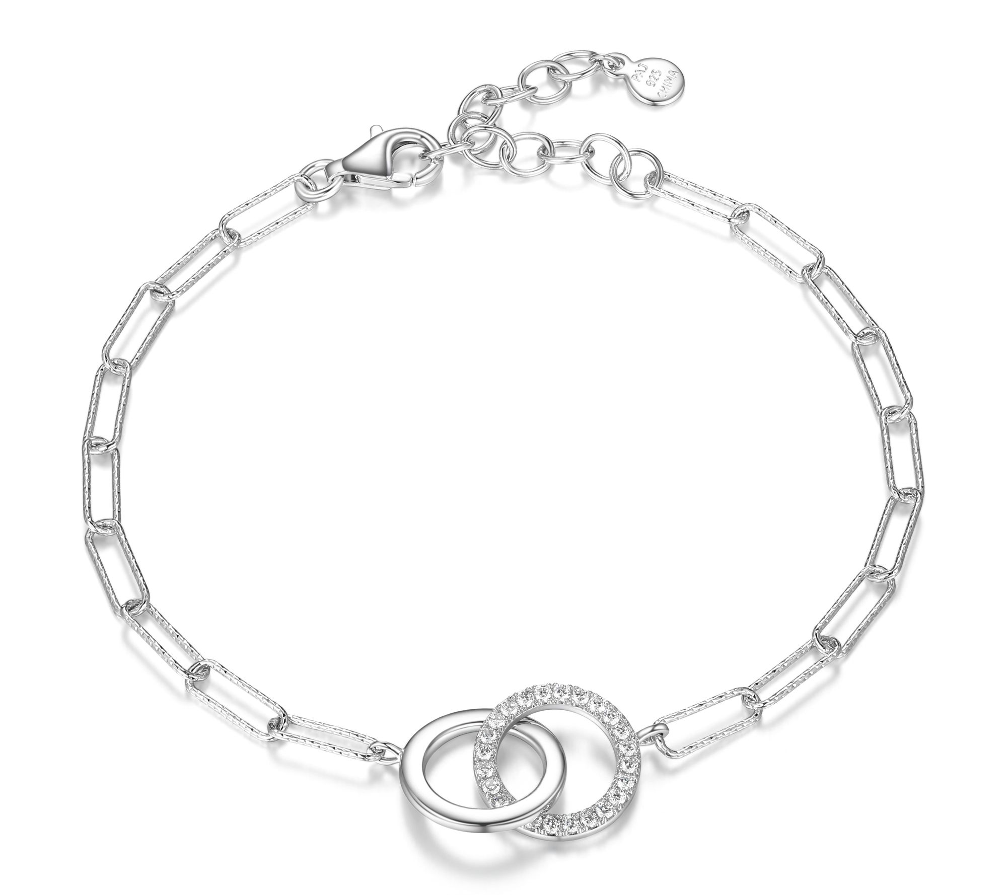 Diamonique Interlocking Circle Paperclip Bracelet, Sterling