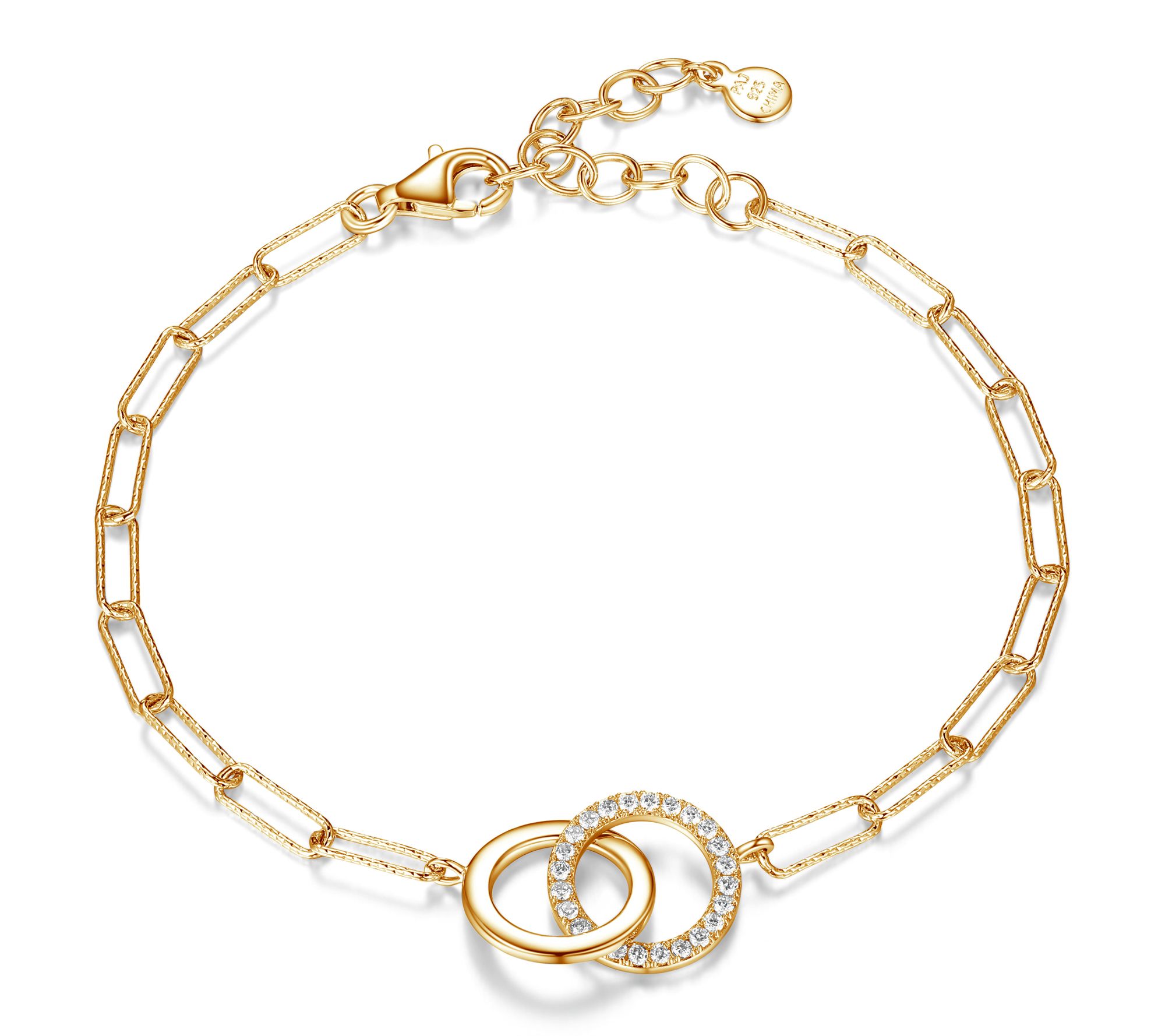 Diamonique Interlocking Circle Paperclip Bracelet, Sterling