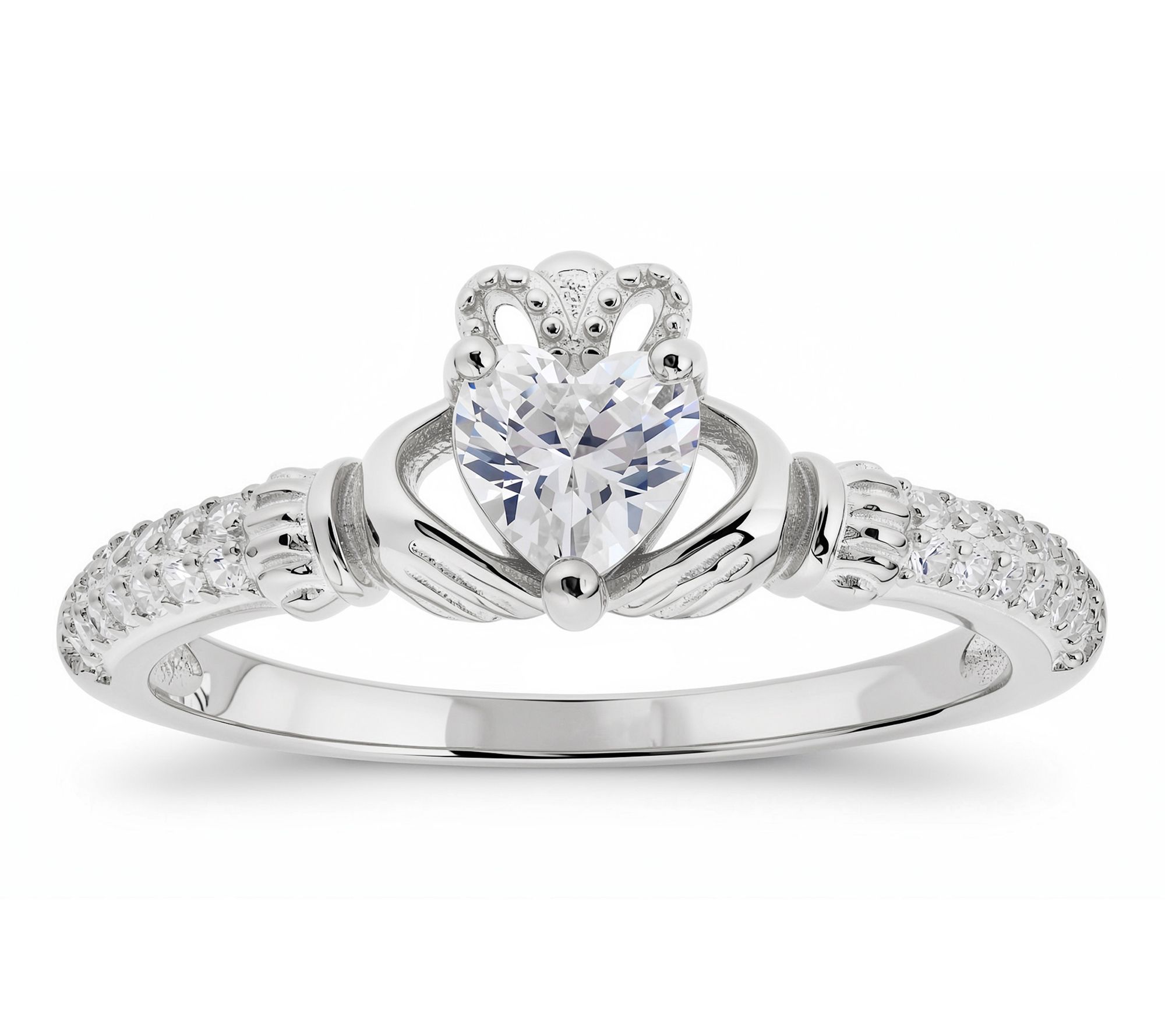 Diamonique Heart Claddagh Ring, Sterling Silver