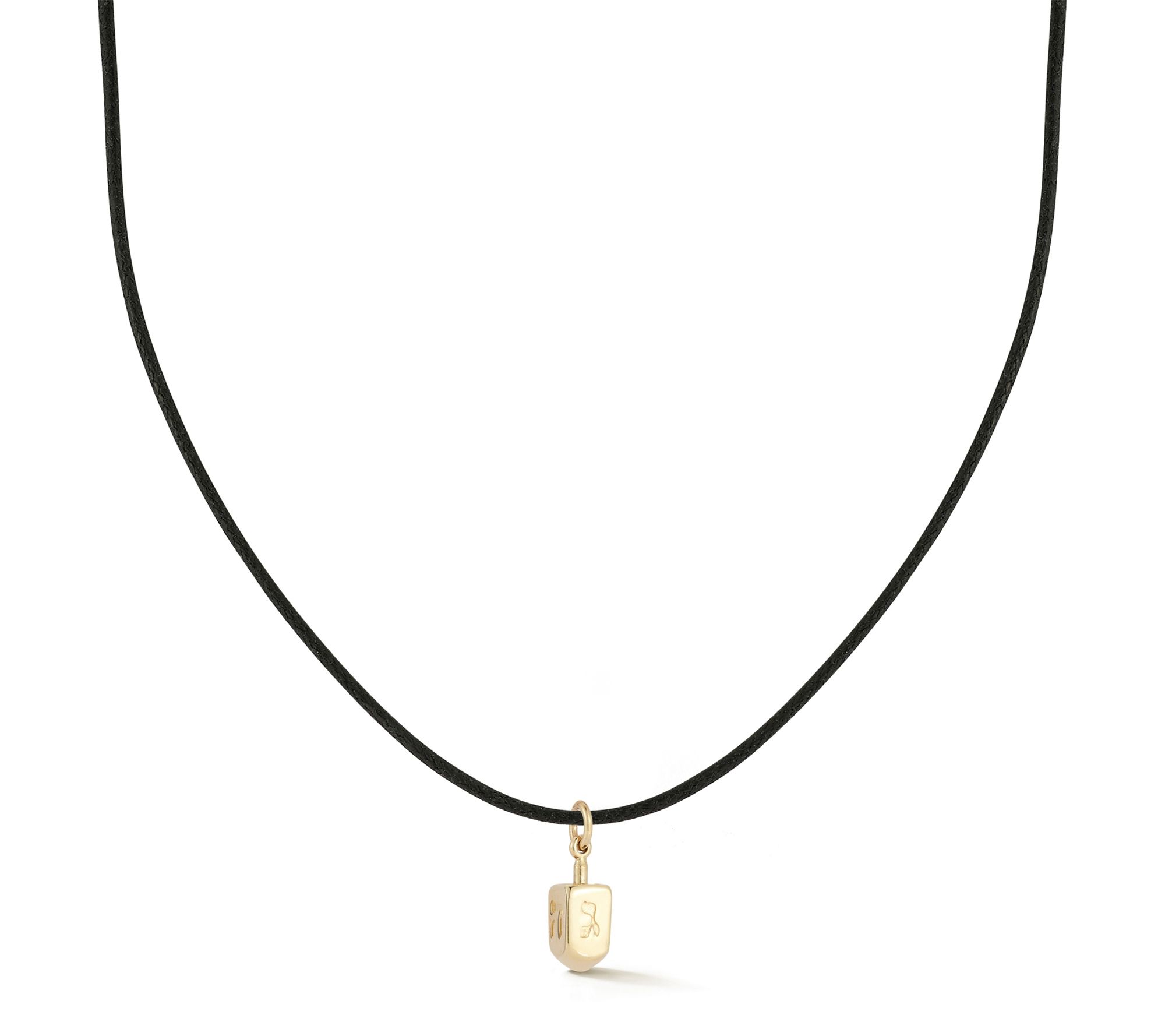 Italian Gold Dreidel Pendant w/ Black Cord Chain, 14K