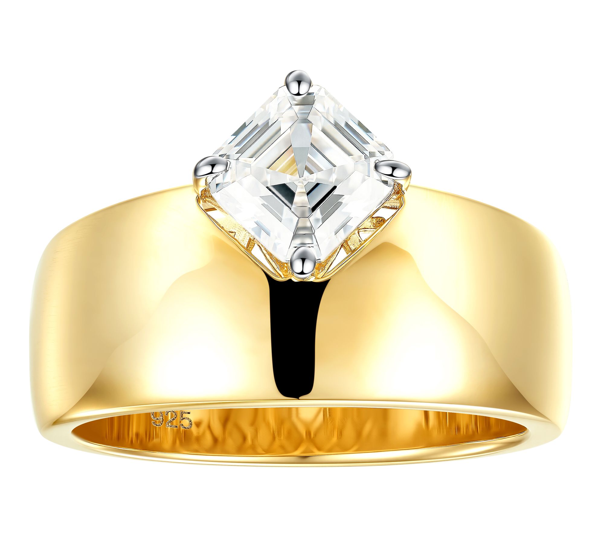 Diamonique x Jennifer Miller Asscher Solitaire Ring, Sterling
