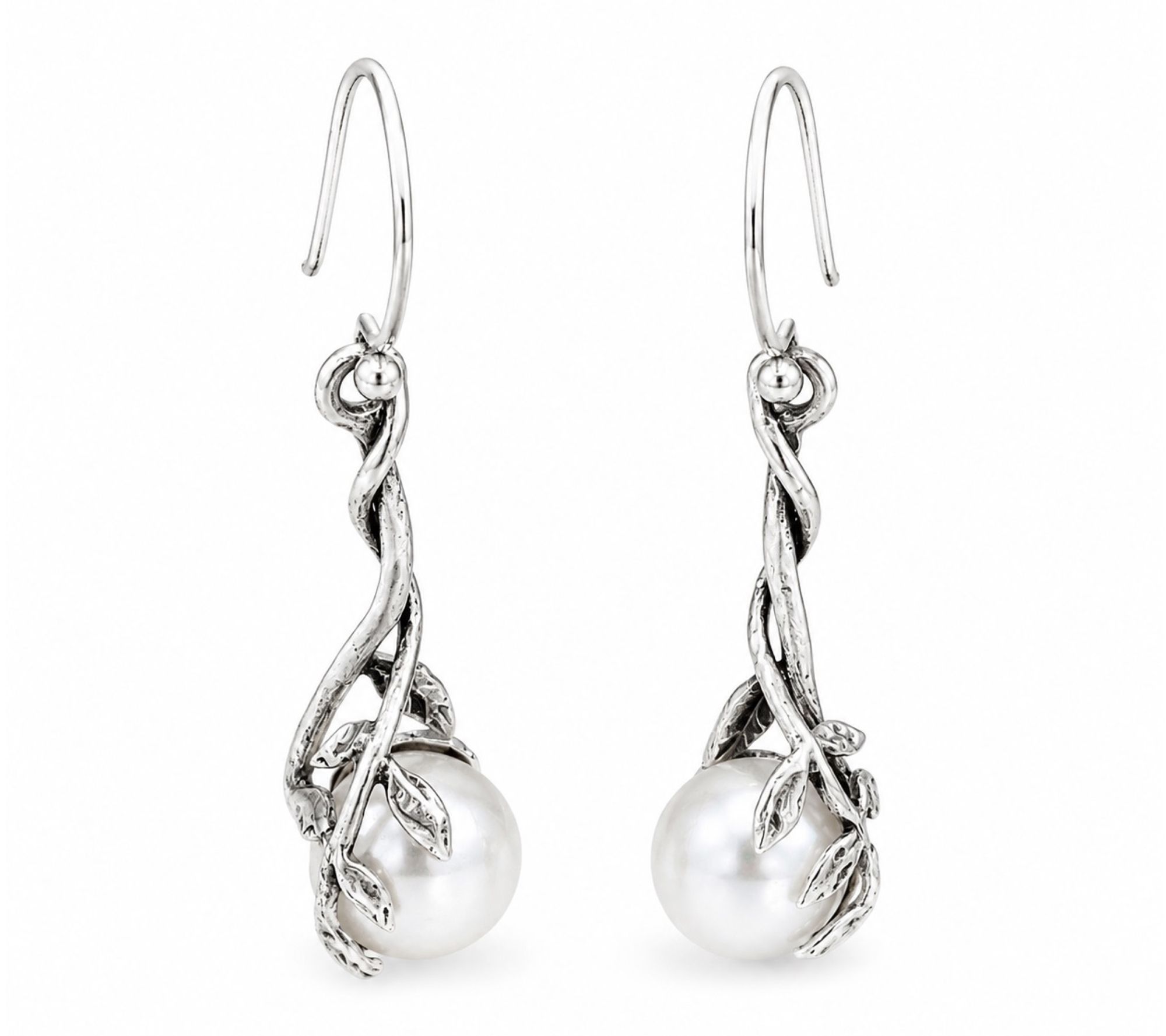 Or Paz Sterling Silver Leaf Design Freshwater Pearl Earrings