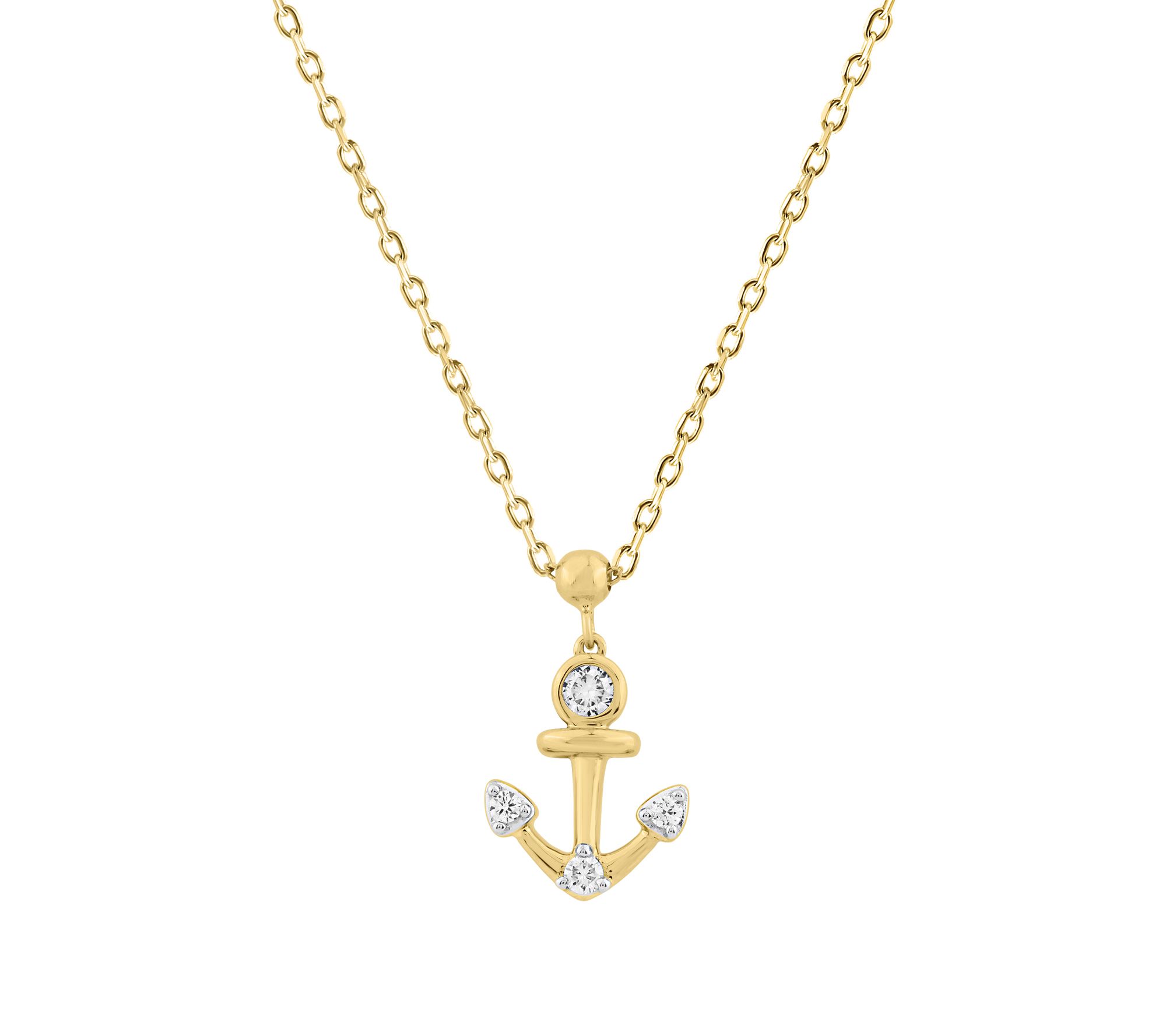 Fire Light Lab Grown Diamond Anchor Pendant w/ Chain,14k Plated