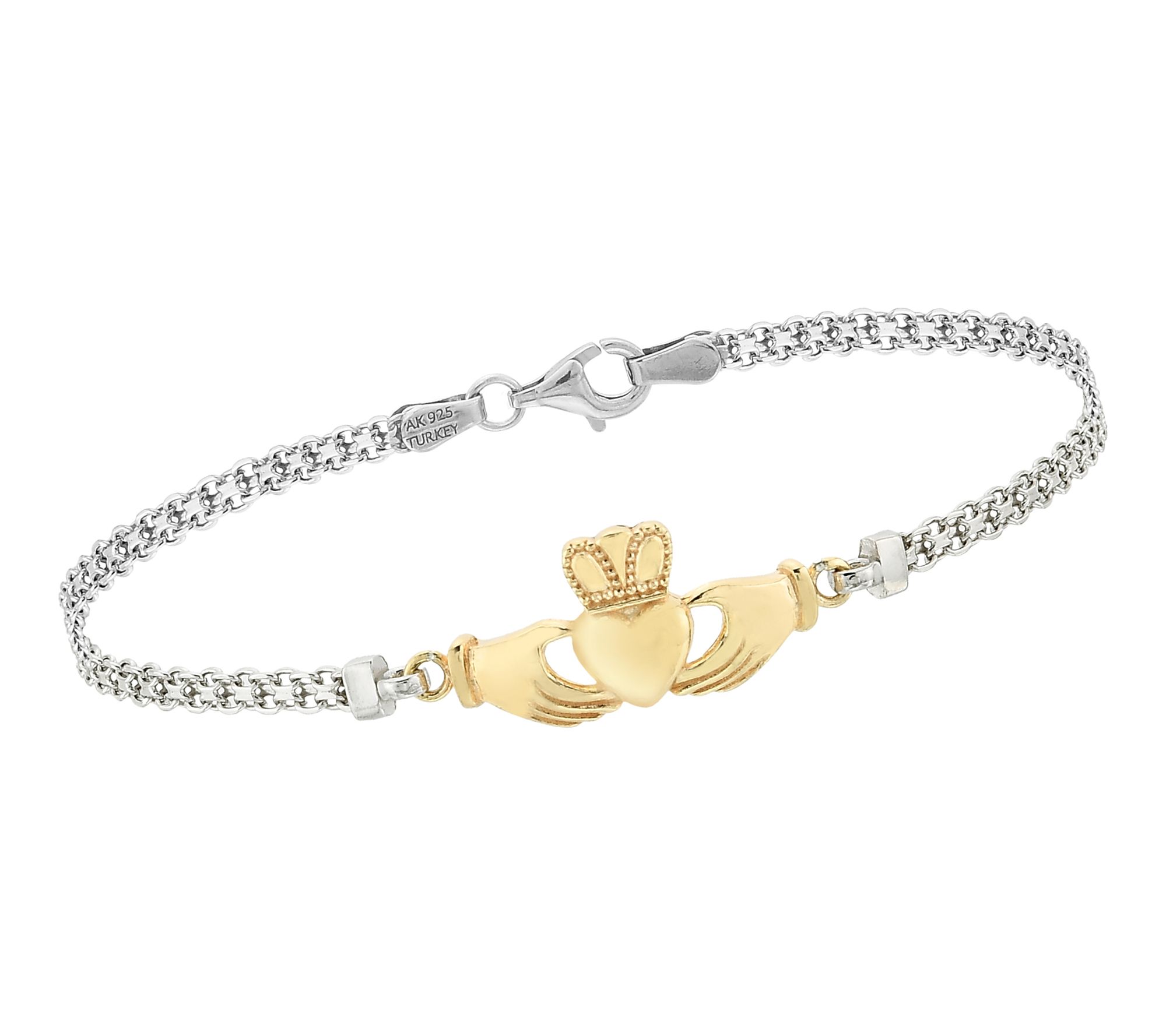 Silver Style Two-Tone Claddagh Bismark Bracelet, Sterling