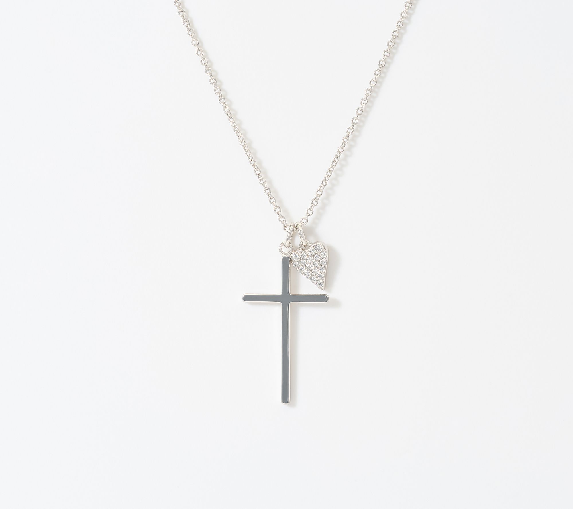 Diamonique x Jennifer Miller Heart Charm Cross Necklace, Brass