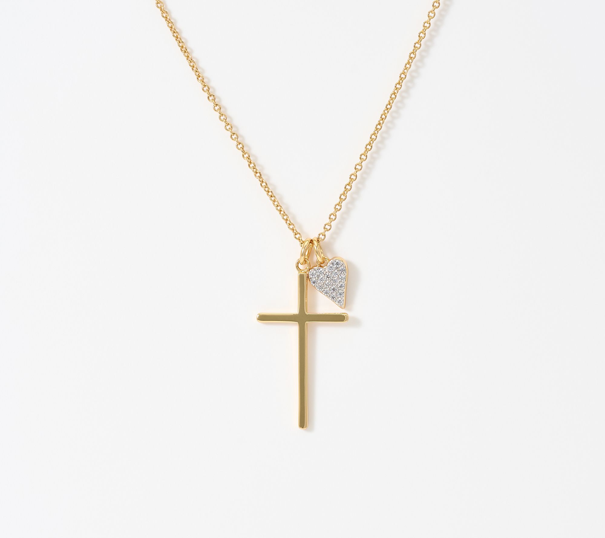 Diamonique x Jennifer Miller Heart Charm Cross Necklace, Brass