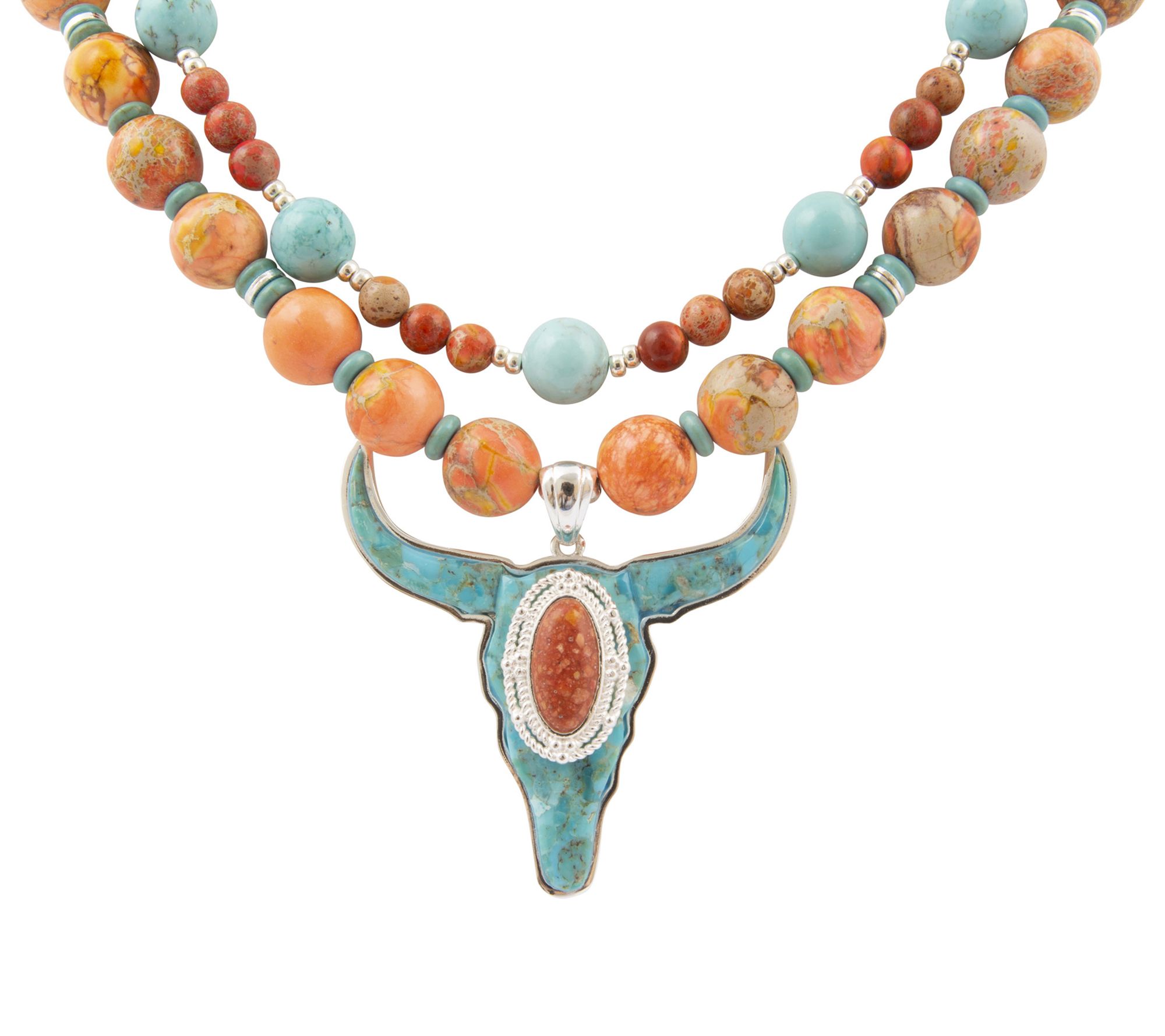 Barse Artisan Crafted Longhorn Blue Turquoise Necklace